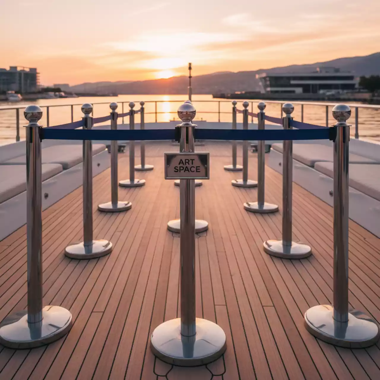 Аренда Столбиков ограничительных с синей лентой 1000х2000 мм на VIP-яхте (Имеретинский порт) — ART SPACE