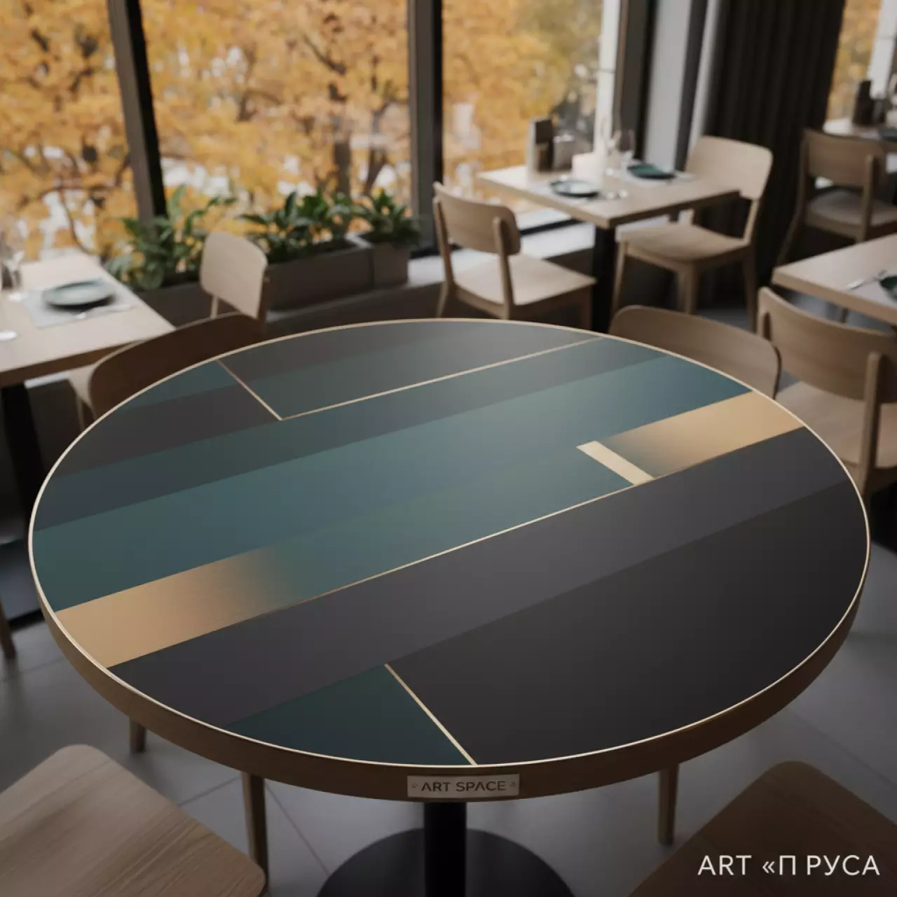 Аренда Столешница круглая HPL 37 мм с кромкой ПВХ D 800 мм в ресторане «Паруса» — ART SPACE