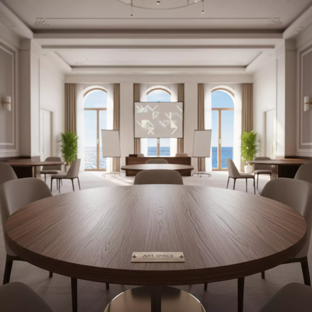 Аренда Столешница круглая Werzalit D800 мм орех в Гранд Отель Сочи — ART SPACE