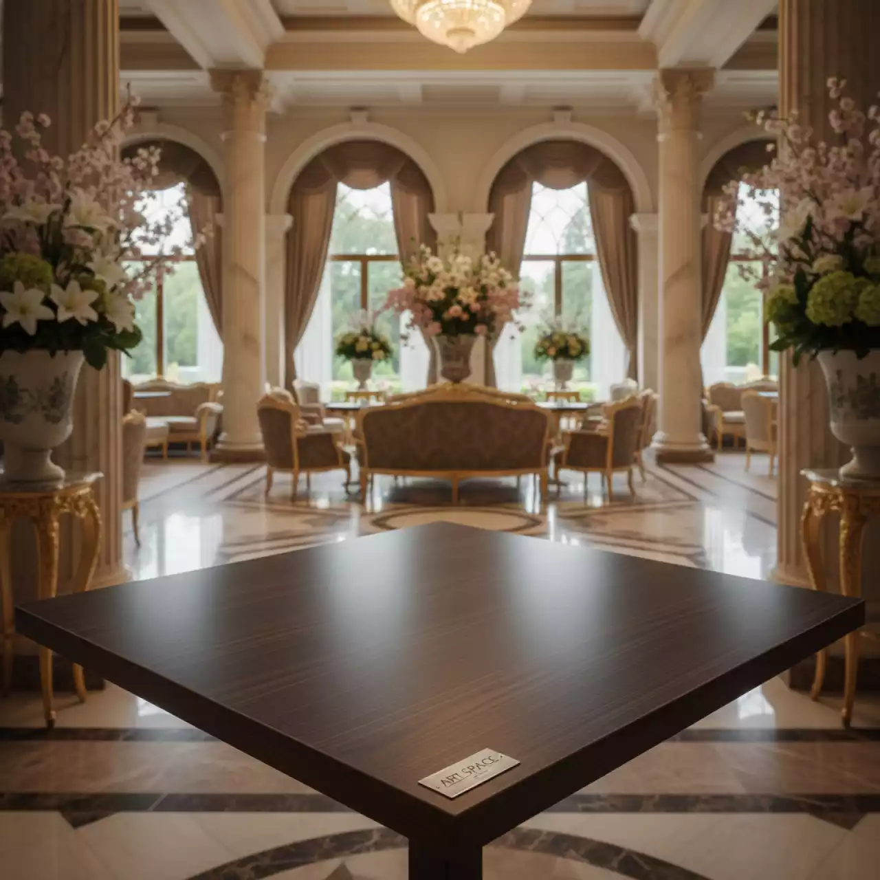 Аренда Столешница квадратная венге Werzalit 700х700 в отеле «Богатырь» — ART SPACE