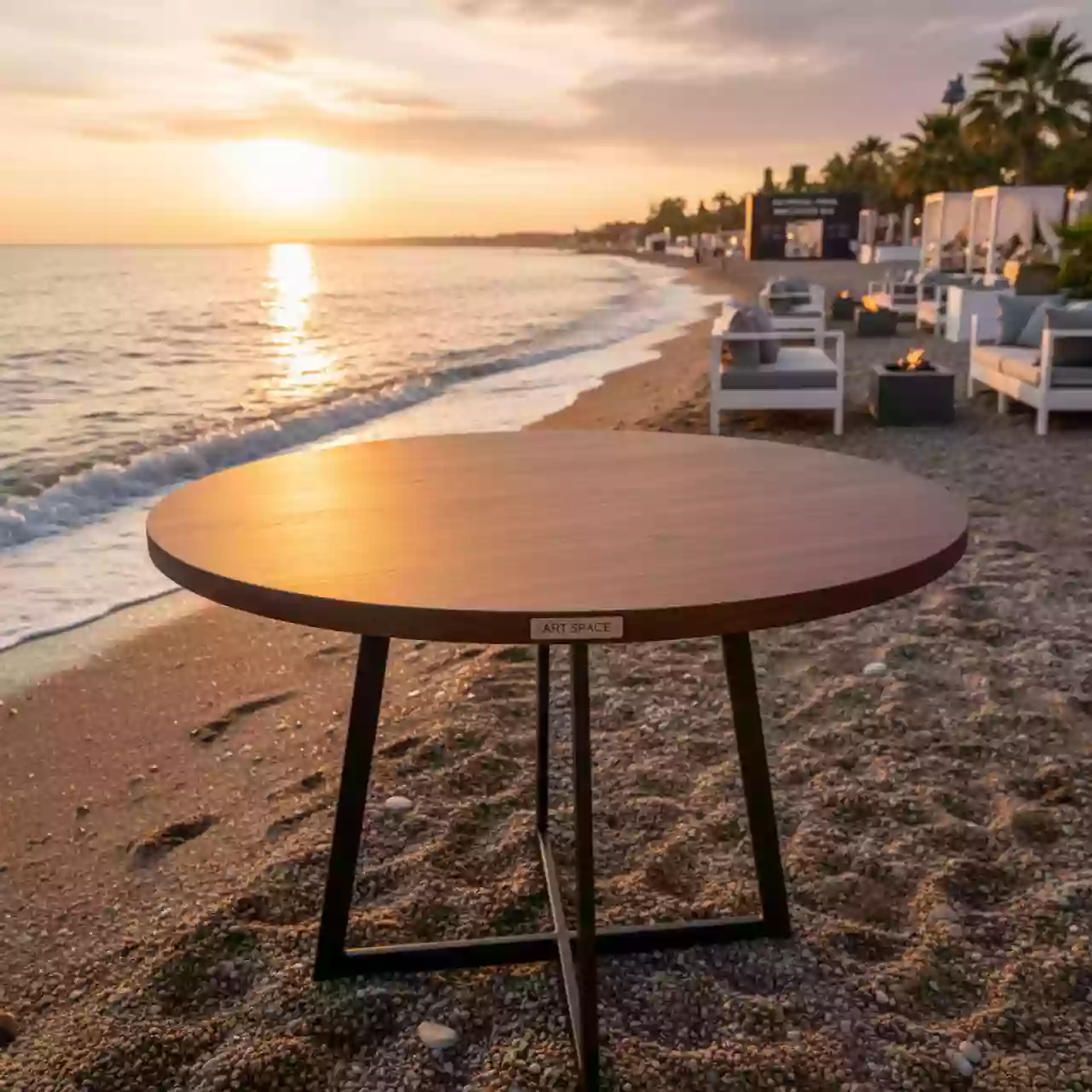 Аренда Столешница ЛДСП круглая орех на пляже «Маяк» — ART SPACE
