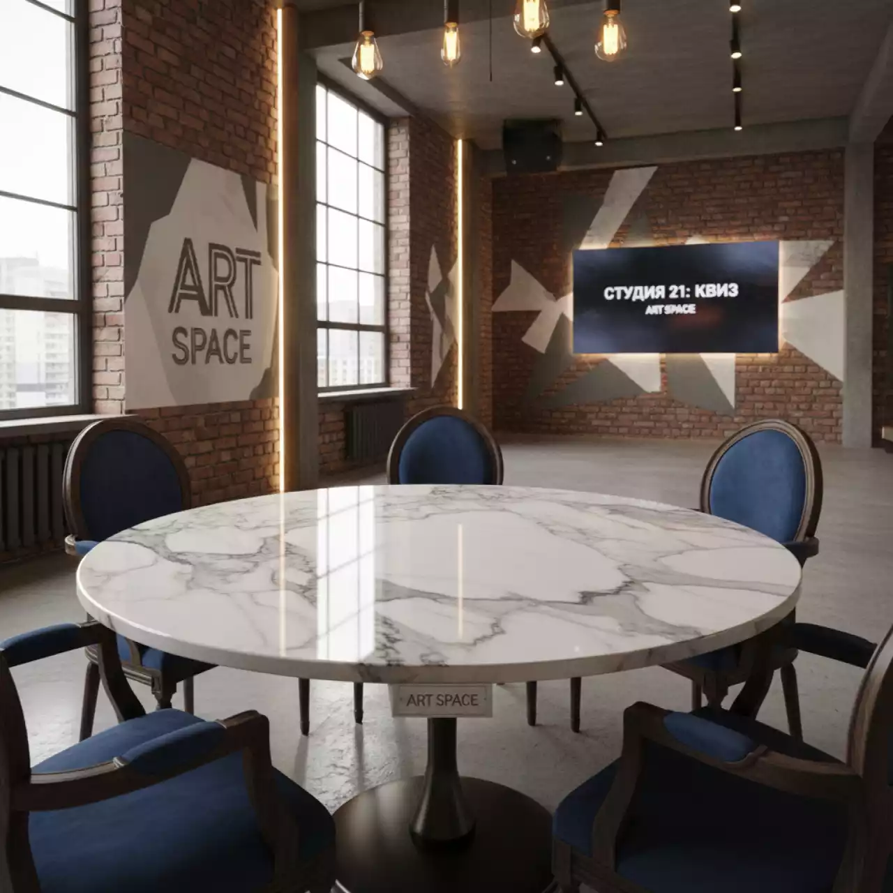 Аренда Столешница Werzalit круглая D800 мраморный опиум в лофте «Студия 21» — ART SPACE