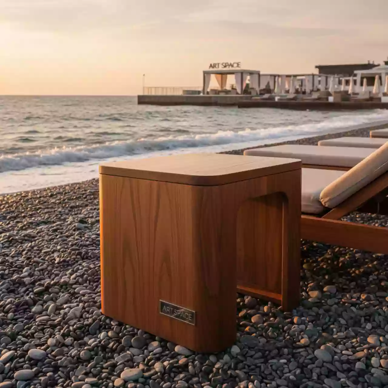 Аренда Столик деревянный для шезлонга Verda на пляжных клубах Хосты — ART SPACE