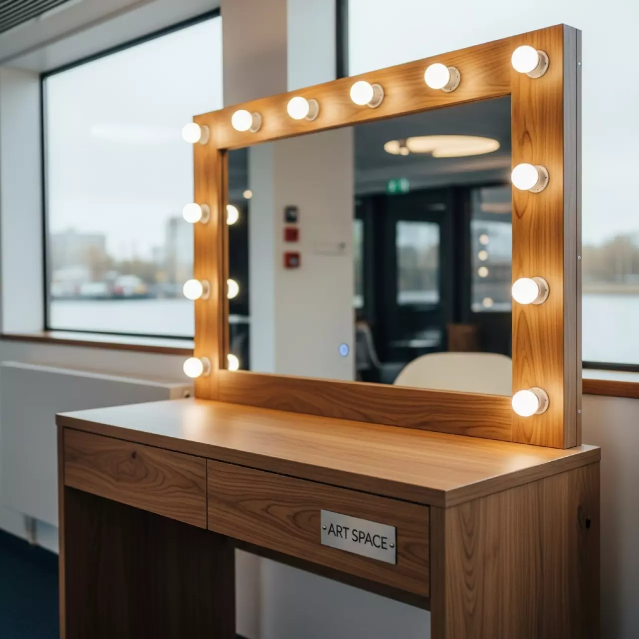 Аренда Столик гримерный из дерева с лампочками на теплоходе «Дагомыс» — ART SPACE