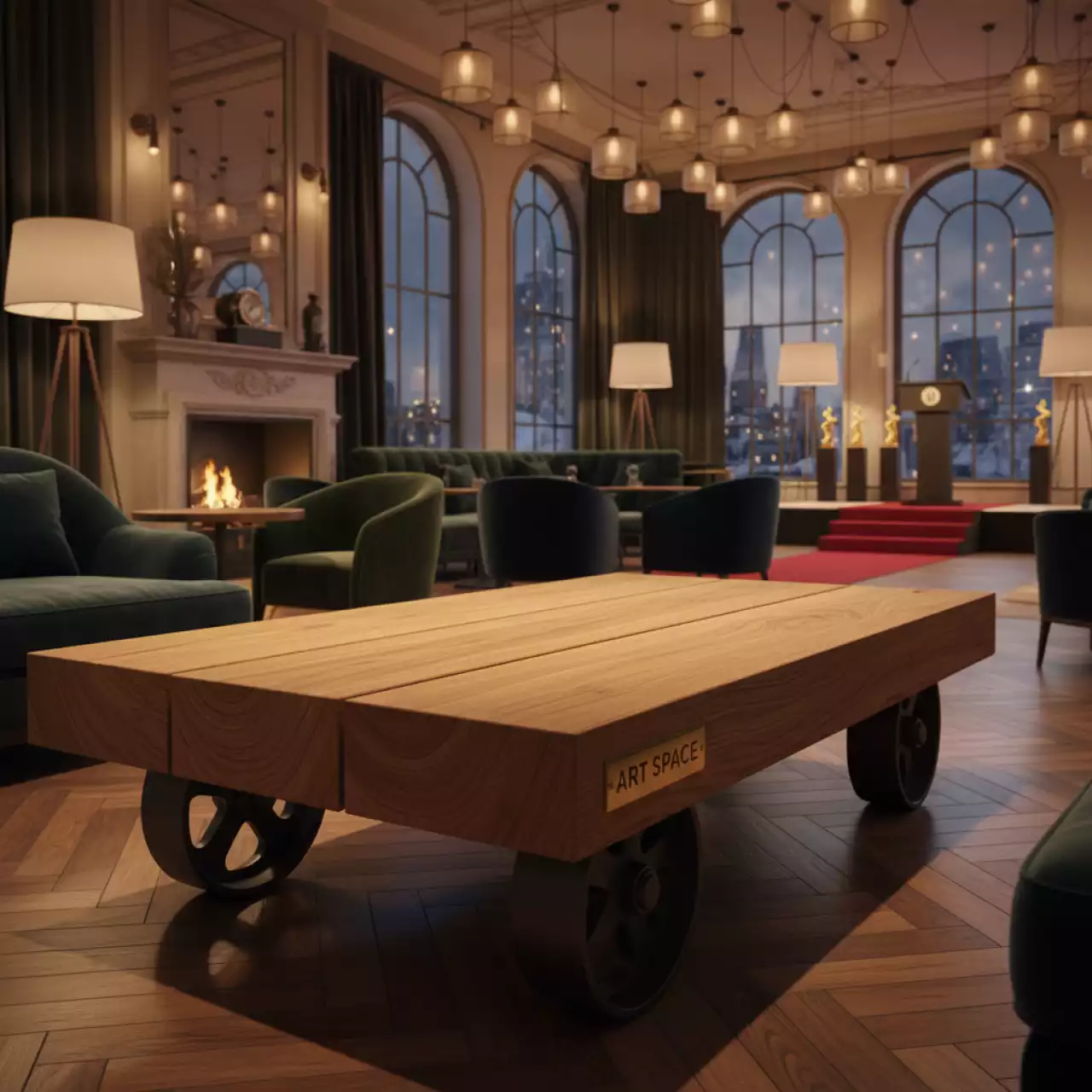 Аренда Столик кофейный деревянный на колесах Vineyard в Mövenpick Hotel — ART SPACE