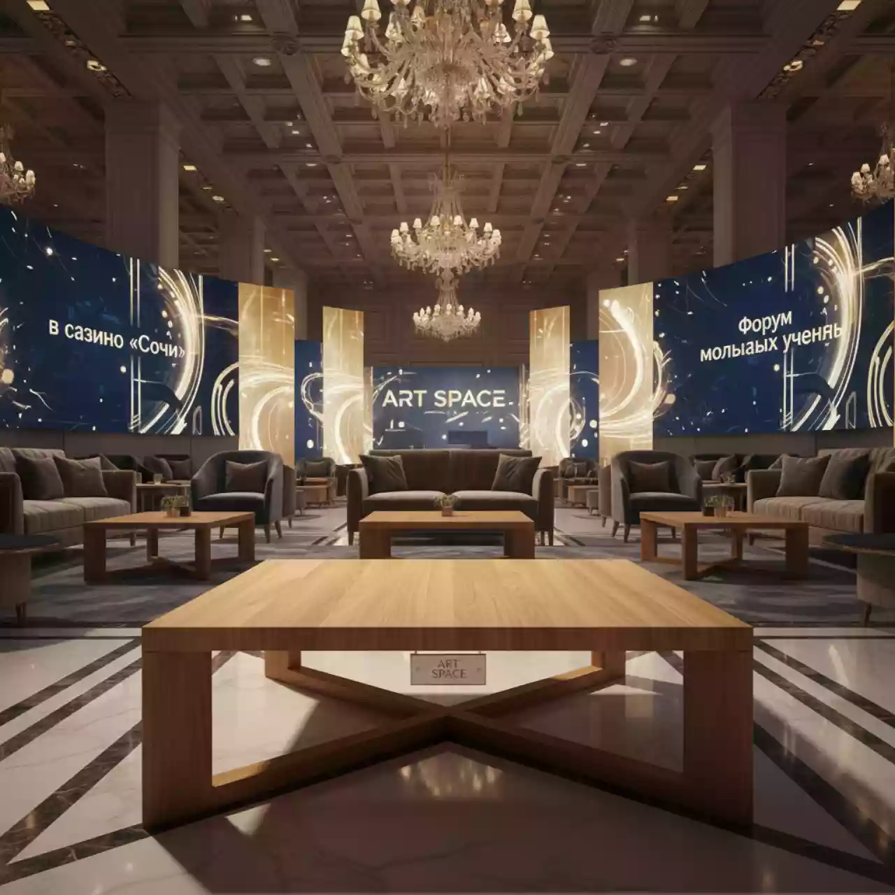 Аренда Столик кофейный квадратный 80 см тик Turin в казино «Сочи» — ART SPACE