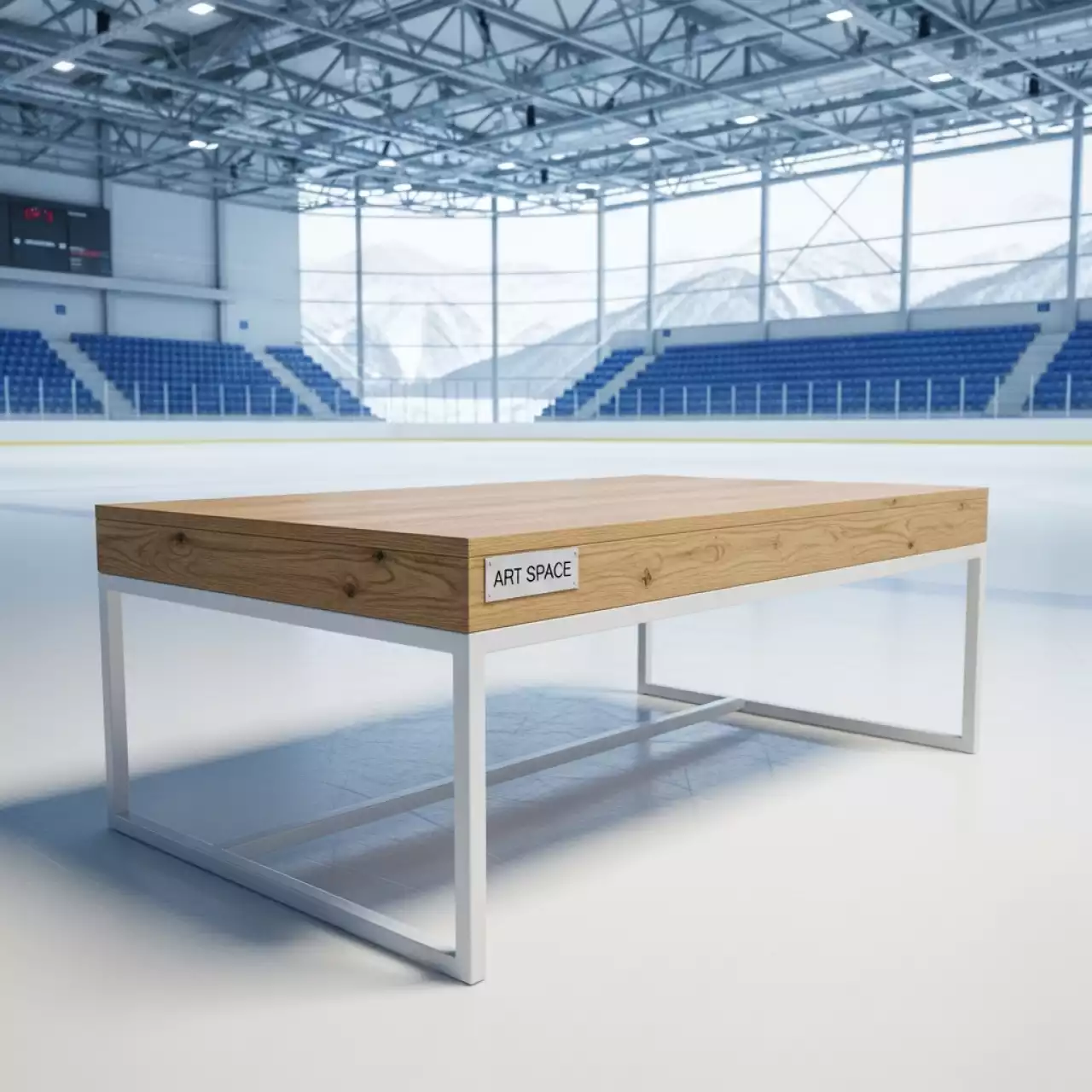 Аренда Столик журнальный Канны из HPL 95х60 H40 каркас белый столешница дуб в ледовом дворце «Роза Хутор» — ART SPACE