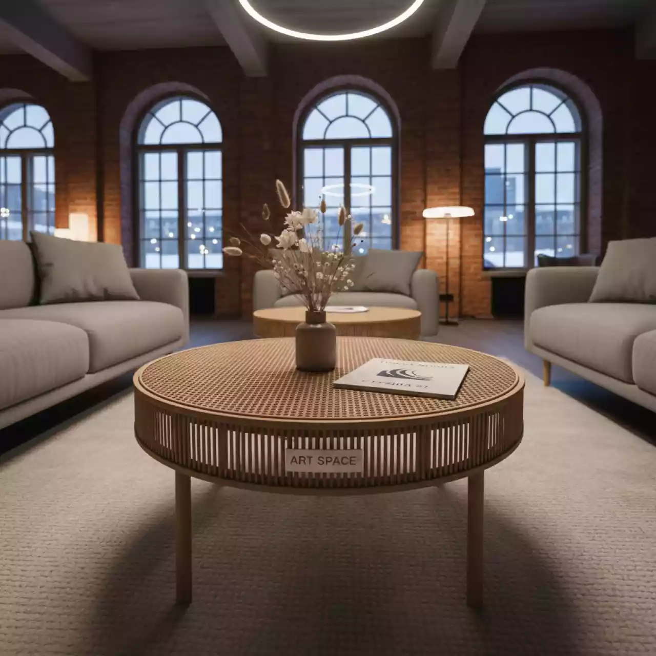 Аренда Столик журнальный Капучино из искусственного ротанга соломенный в лофте «Студия 21» — ART SPACE