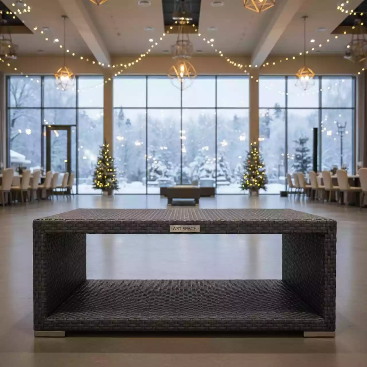 Аренда Столик журнальный плетеный графитовый Лунго в этно-парке «Моя Россия» — ART SPACE