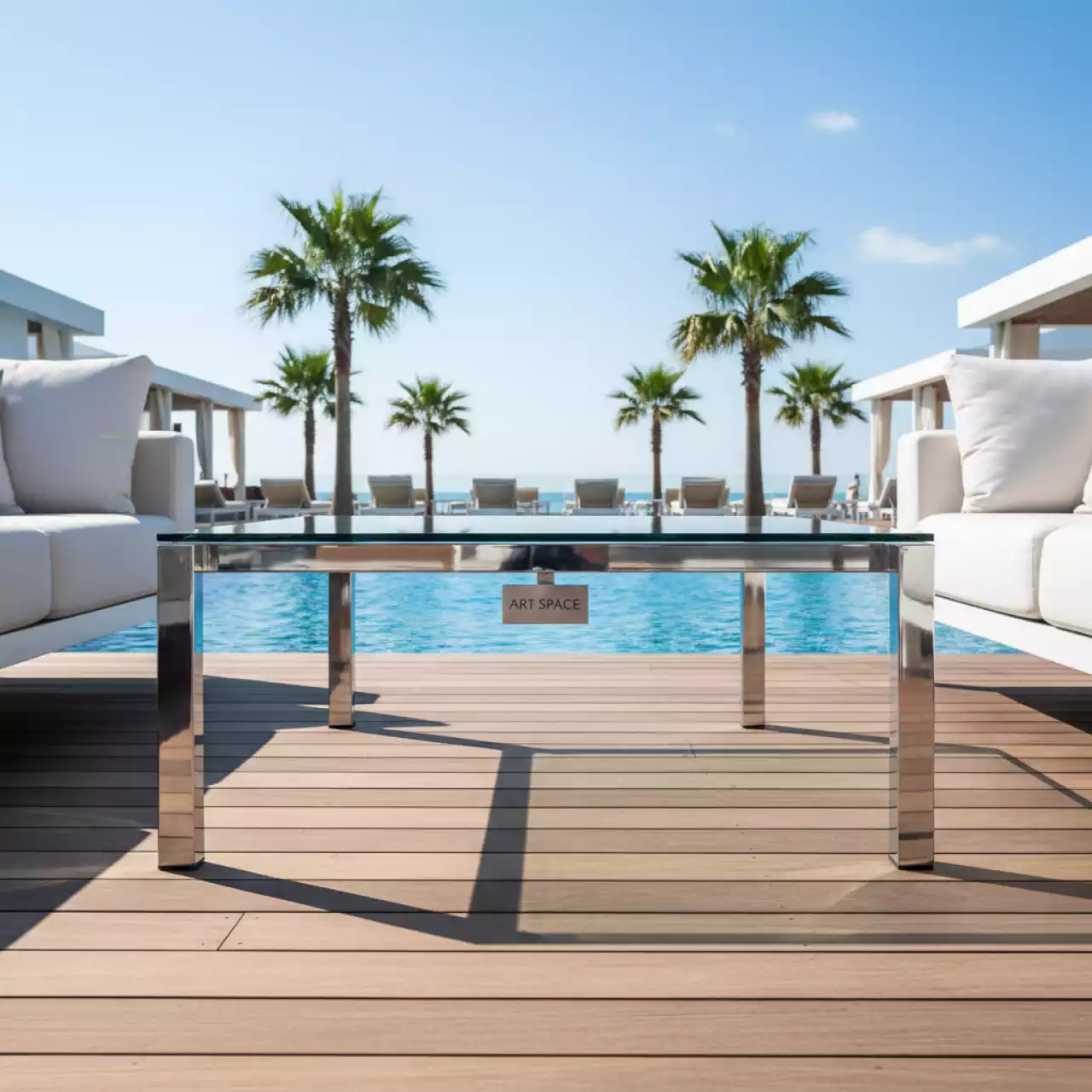 Аренда Столик журнальный стеклянный прямоугольный 120х70 см в пляжном комплексе VinoGrad — ART SPACE