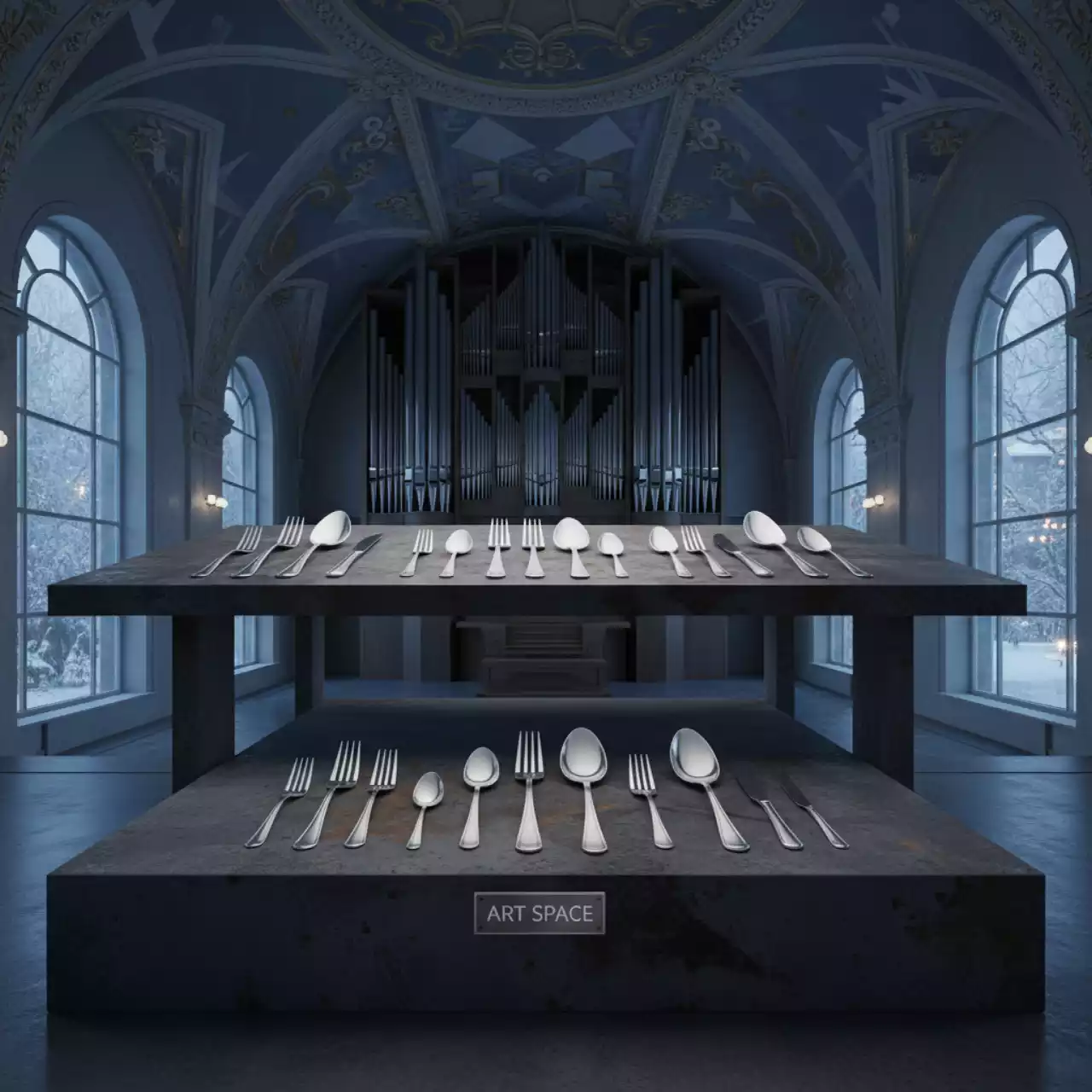 Аренда Столовые приборы серебро в Зале органной и камерной музыки — ART SPACE