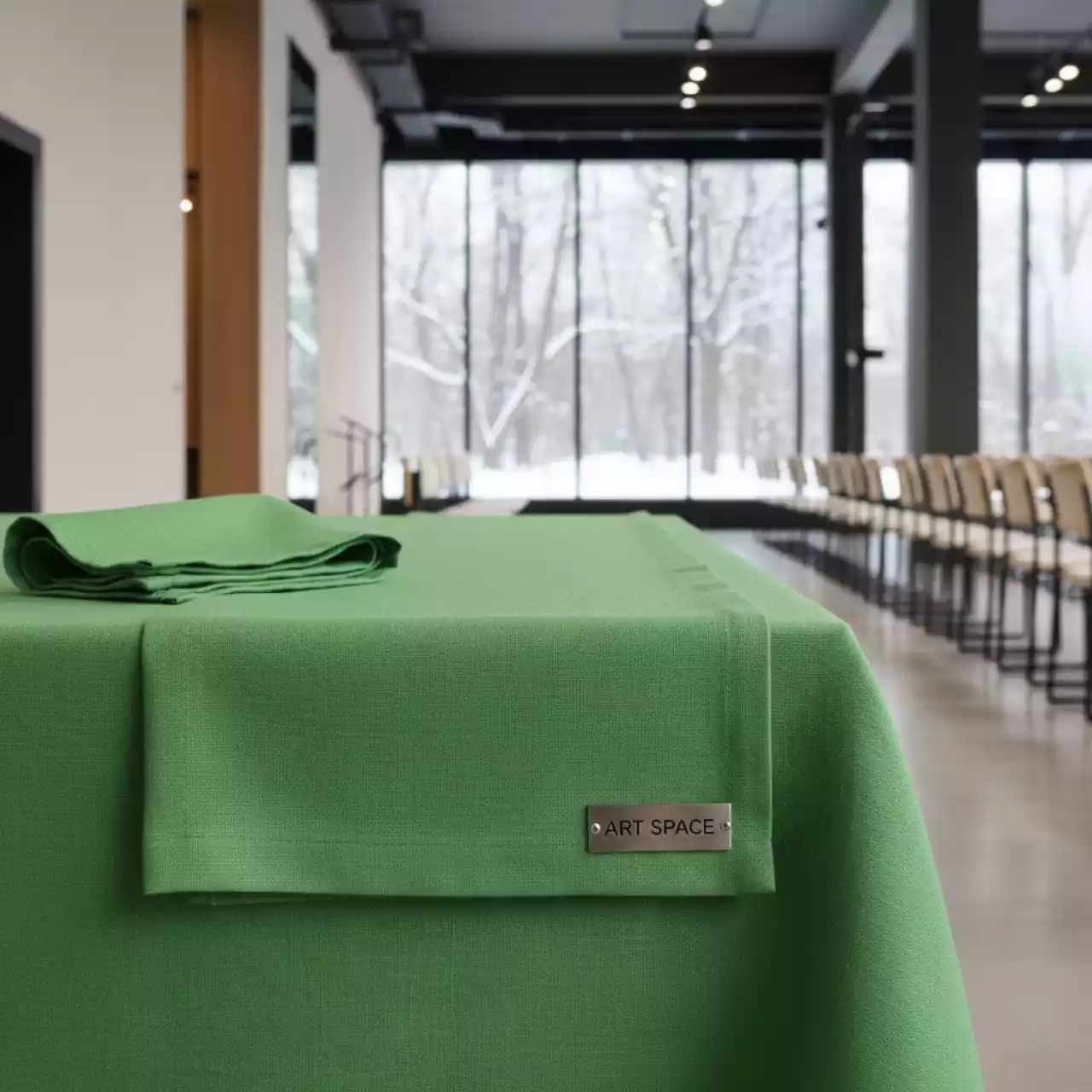 Аренда Столовый комплект 3 предмета лен весенний зеленый в МФК «Горный» — ART SPACE