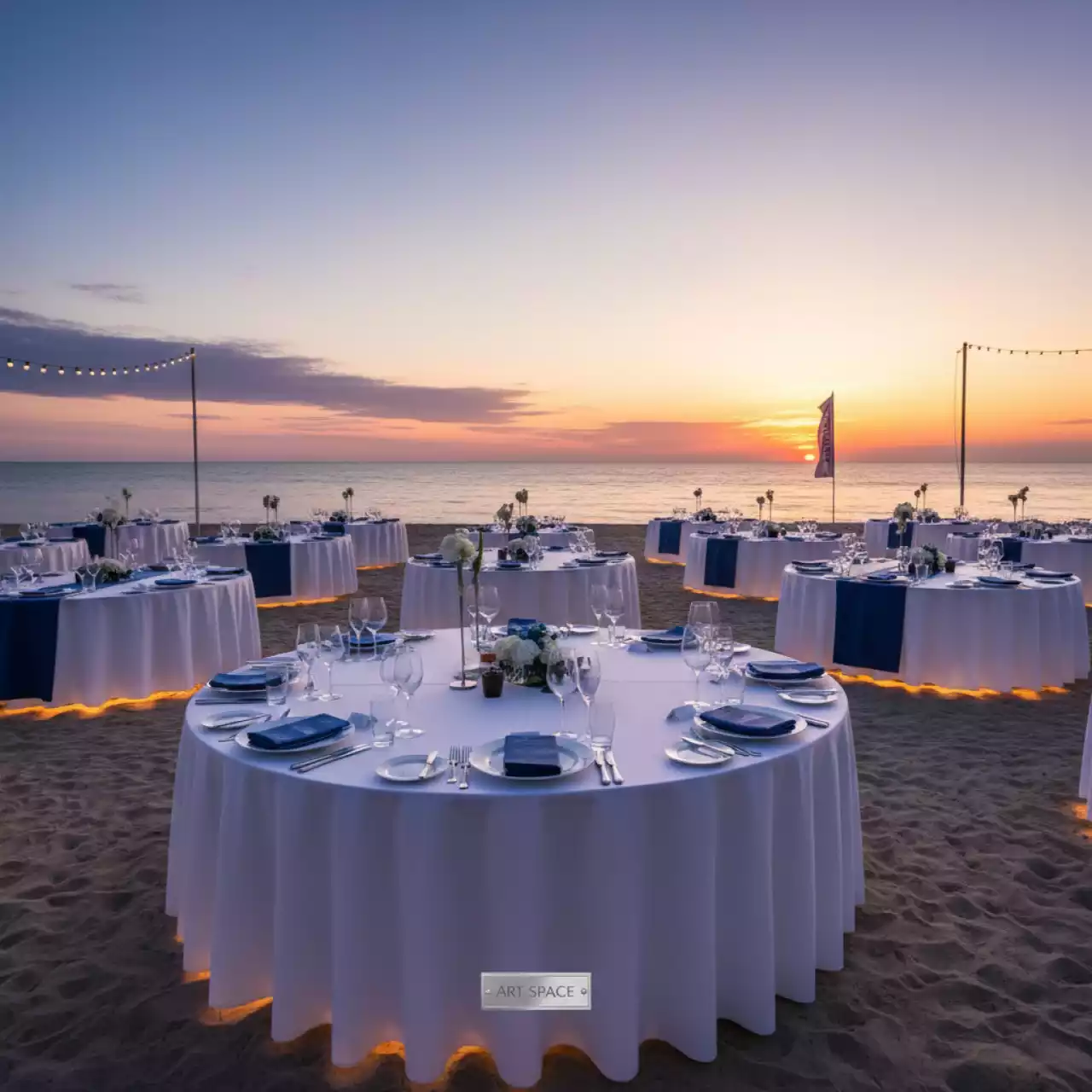Аренда Столы банкетные круглые 150 см на пляже «Ривьера» — ART SPACE