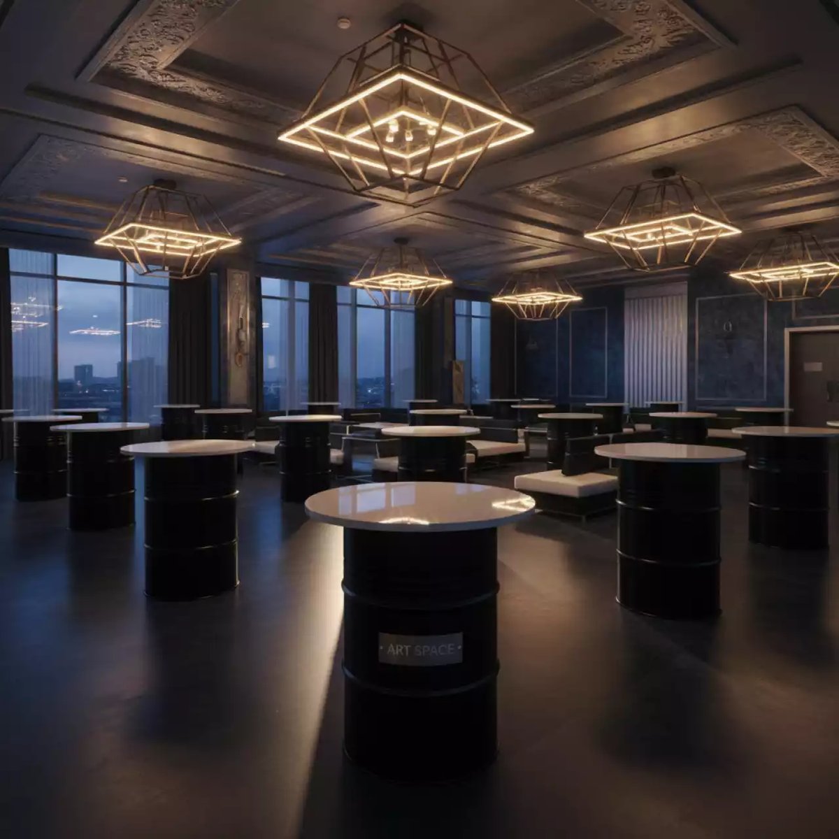 Аренда Столы бочки черные со столешницей в санатории «Металлург» — ART SPACE