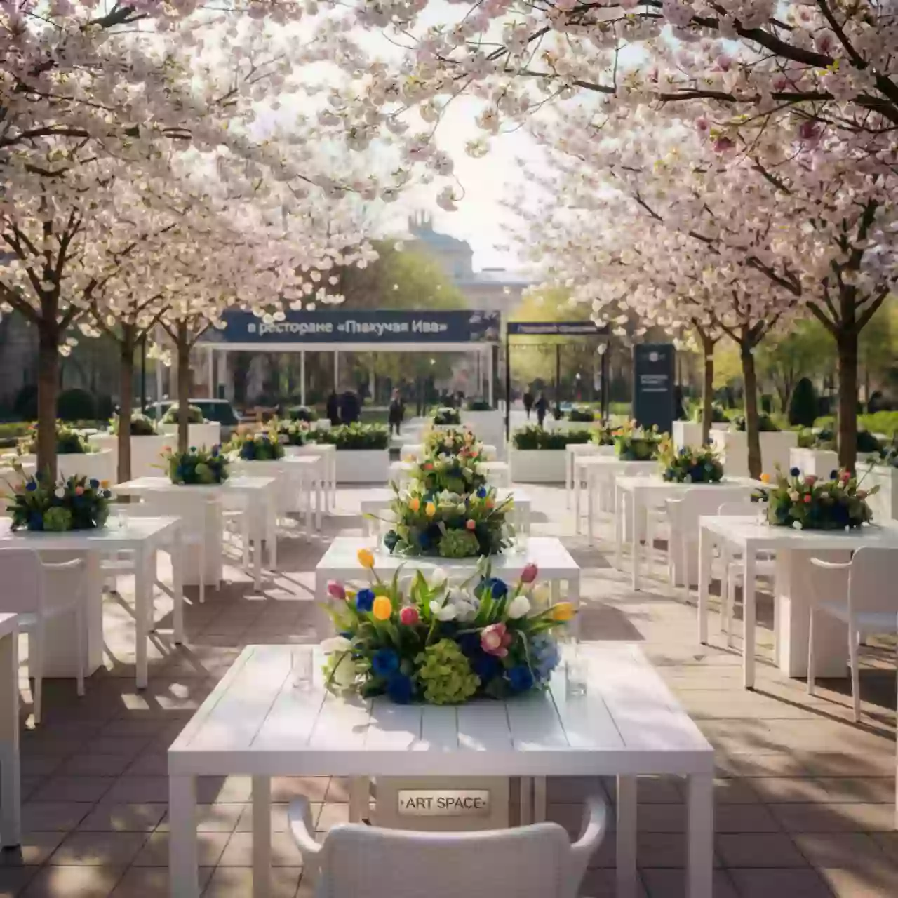 Аренда Столы садовые белые в ресторане «Плакучая Ива» — ART SPACE