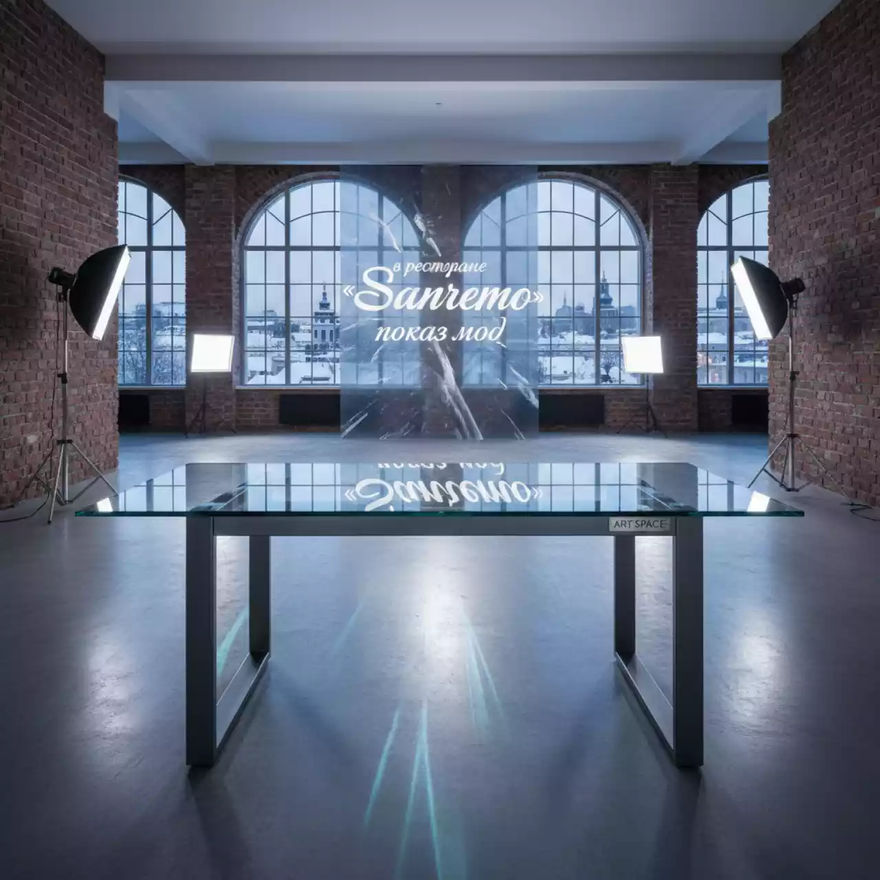 Аренда Столы стеклянные прямоугольные в ресторане «Sanremo» — ART SPACE