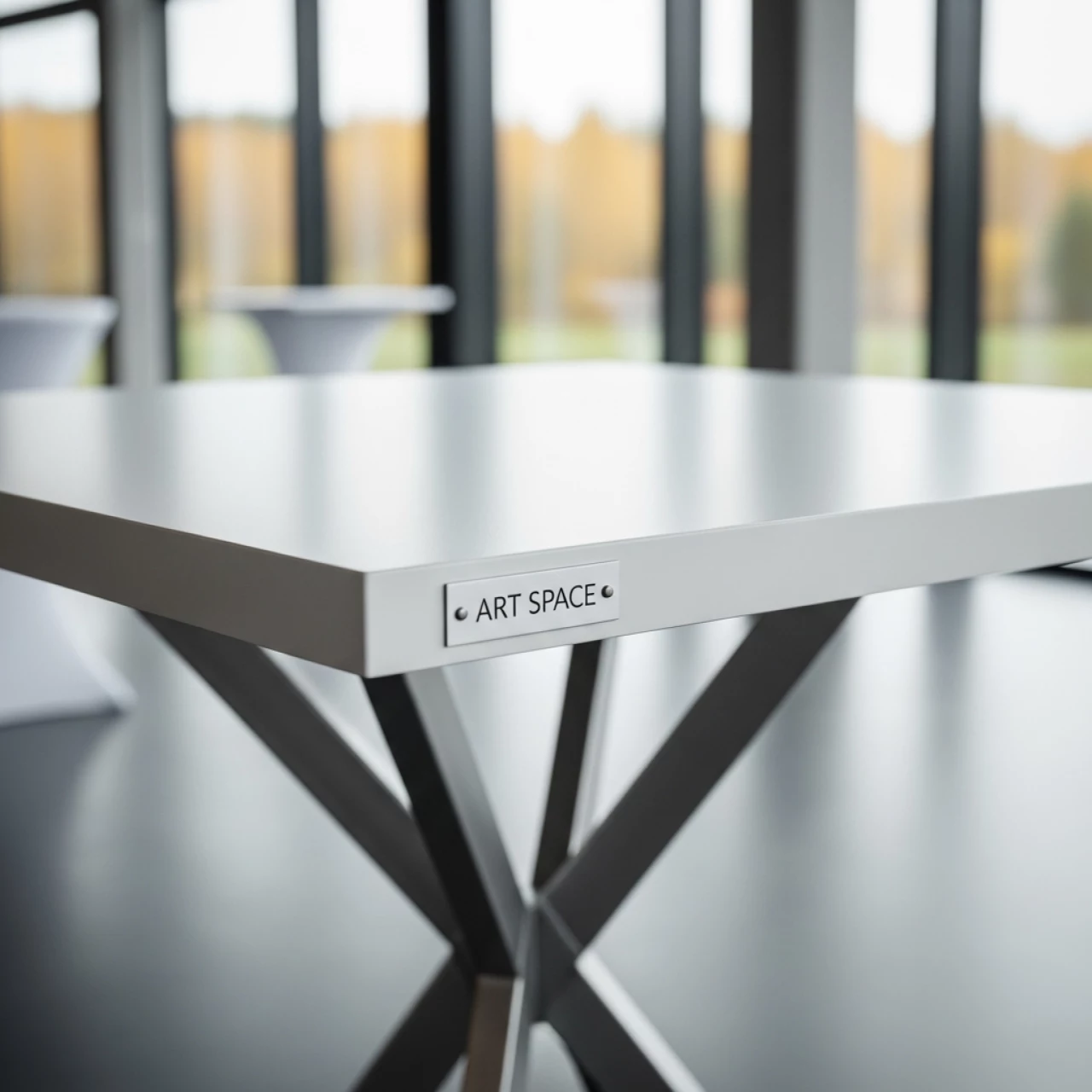 Аренда Столы Топ 70х70 см белые с крестовым подстольем в Alpha Sirius — ART SPACE