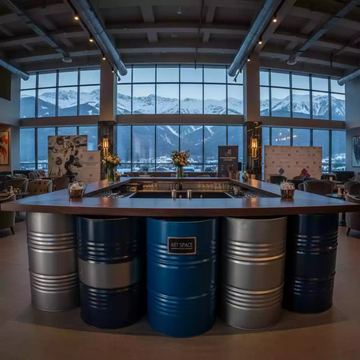 Аренда Стойка барная из железных бочек в Sochi Marriott Krasnaya Polyana — ART SPACE