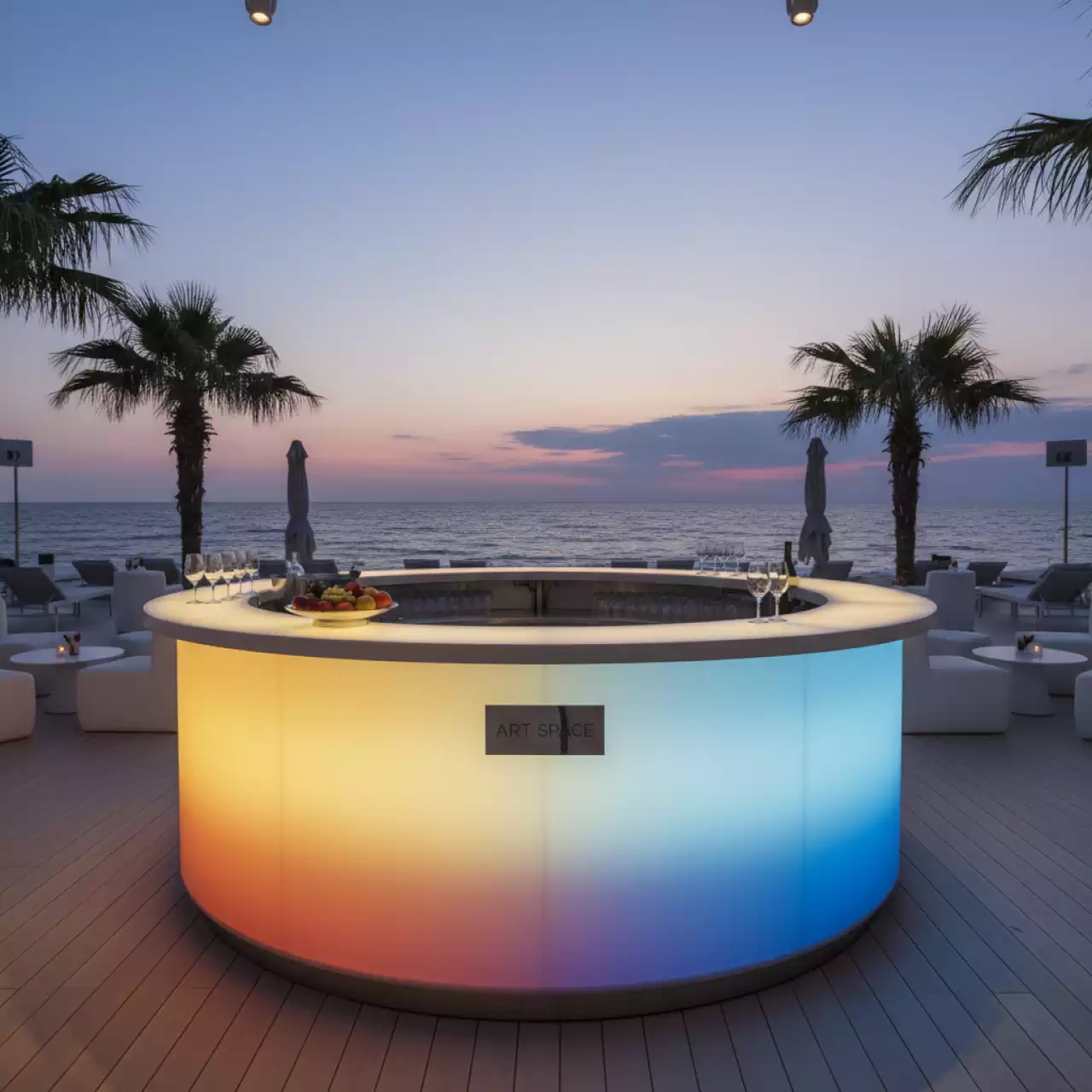 Аренда Стойка барная пластиковая светящаяся Snack Bar Lighting в пляжном клубе Del Mar — ART SPACE