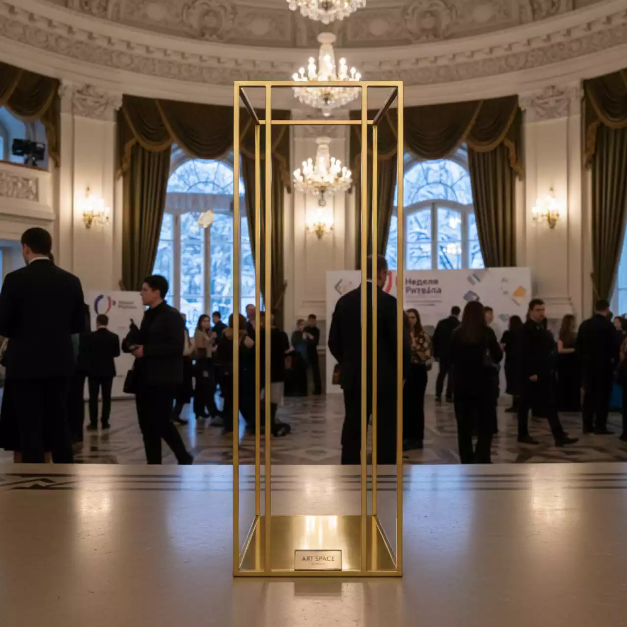 Аренда Стойка геометрическая 70 см металл золото в Зимнем театре — ART SPACE