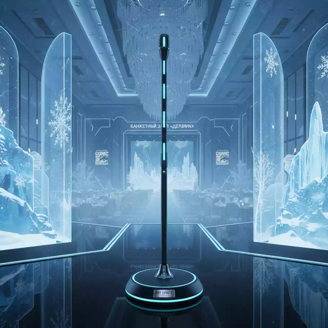 Аренда Стойка микрофонная прямая на блинчике утяжелителе в банкетном зале «Дельфин» — ART SPACE