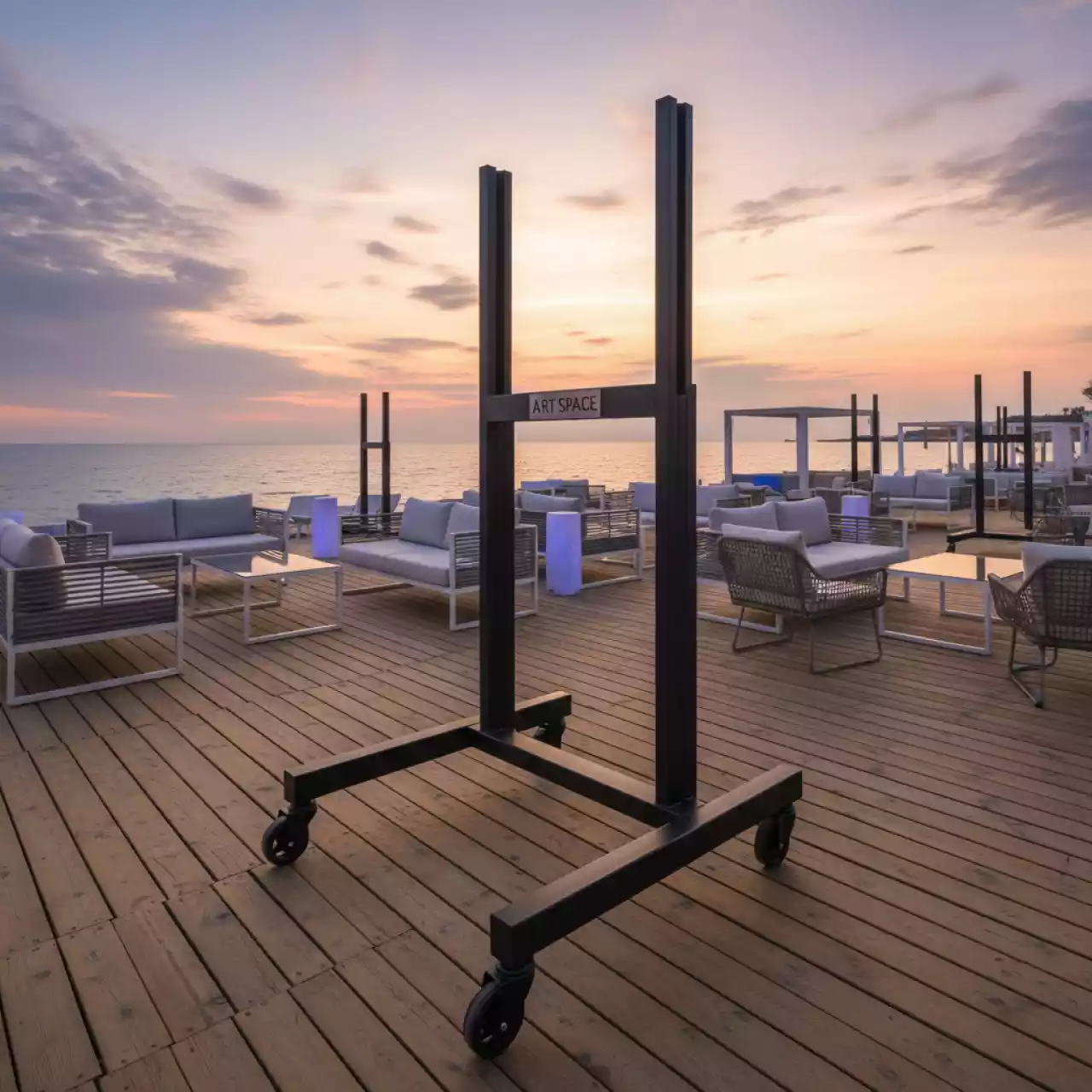 Аренда Стойка мобильная FIX T1028B для дисплеев и ТВ Black на пляжных клубах Хосты — ART SPACE