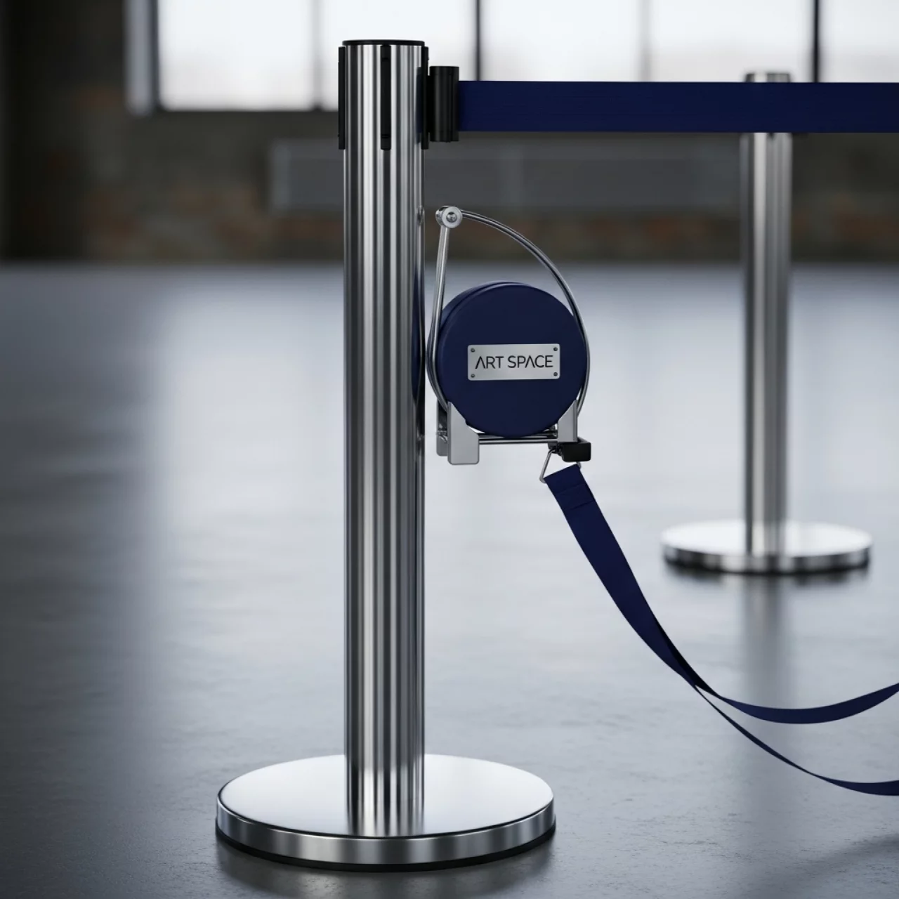 Аренда Стойка ограждения мобильная с синей вытяжной лентой на парусной регате (Сочи) — ART SPACE