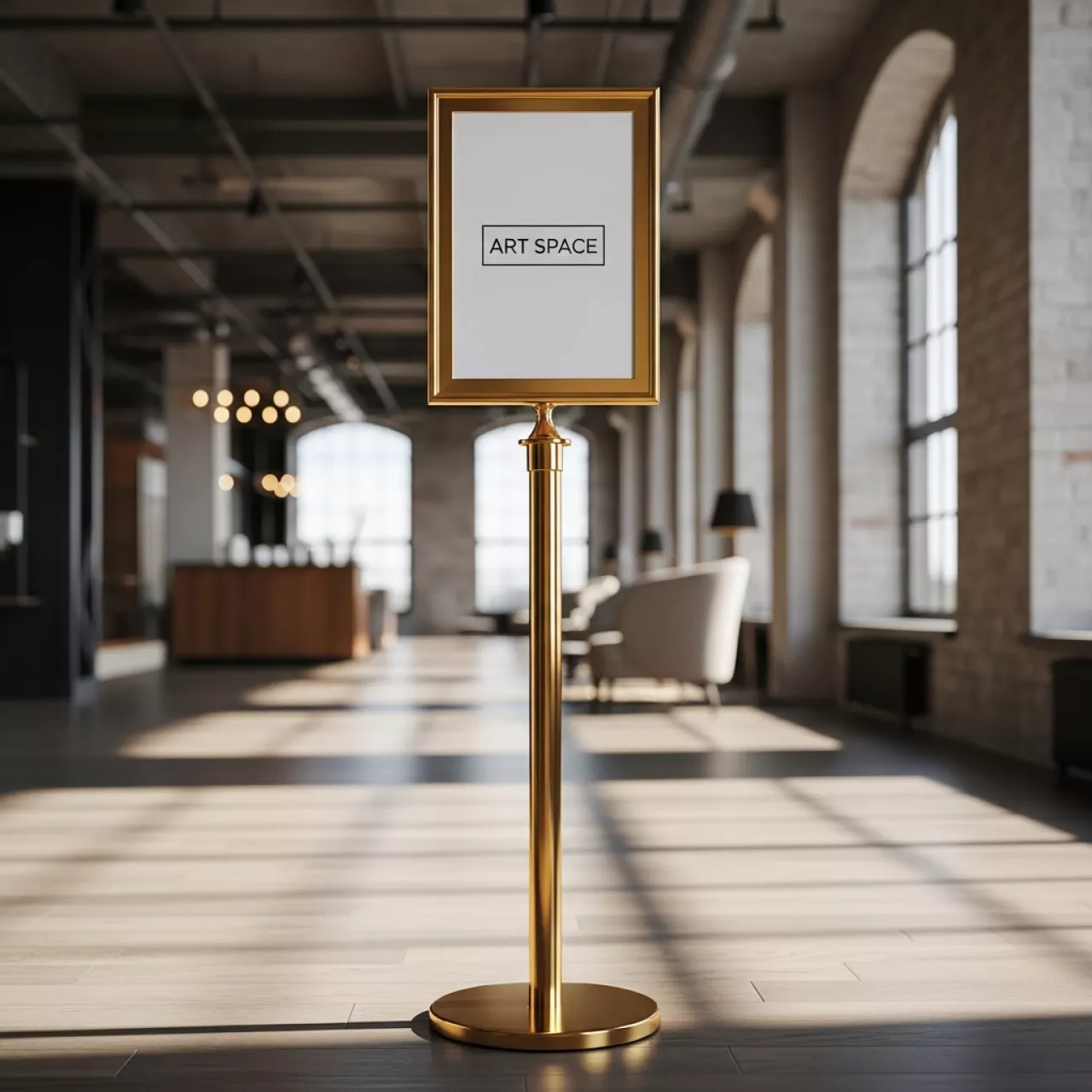 Аренда Стойка ограждения столбик с табличкой А3 золотая в отеле Hyatt Regency Sochi — ART SPACE