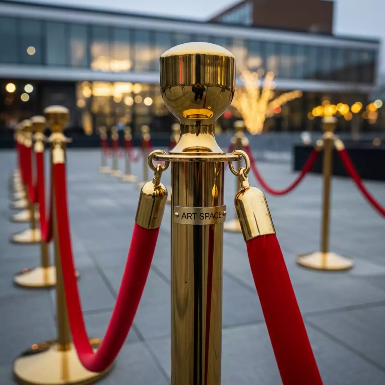 Аренда Стойка ограждения золотая с красной лентой в Университете «Сириус» — ART SPACE