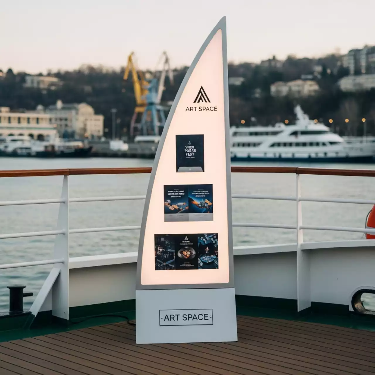 Аренда Стойка парус 1,25х0,9 м на VIP теплоходе (Морпорт Сочи) — ART SPACE