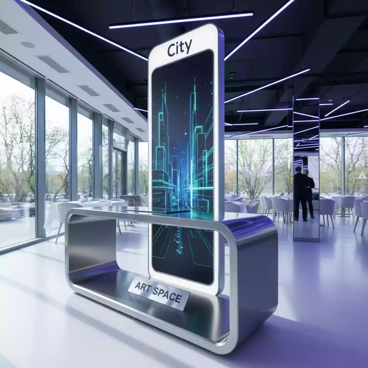 Аренда Стойка промо City с полкой и баннером в ресторане «Плакучая Ива» — ART SPACE