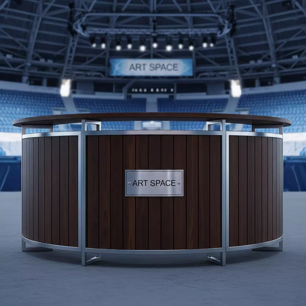 Аренда Стойка ресепшн полукруглая в ледовом дворце «Роза Хутор» — ART SPACE