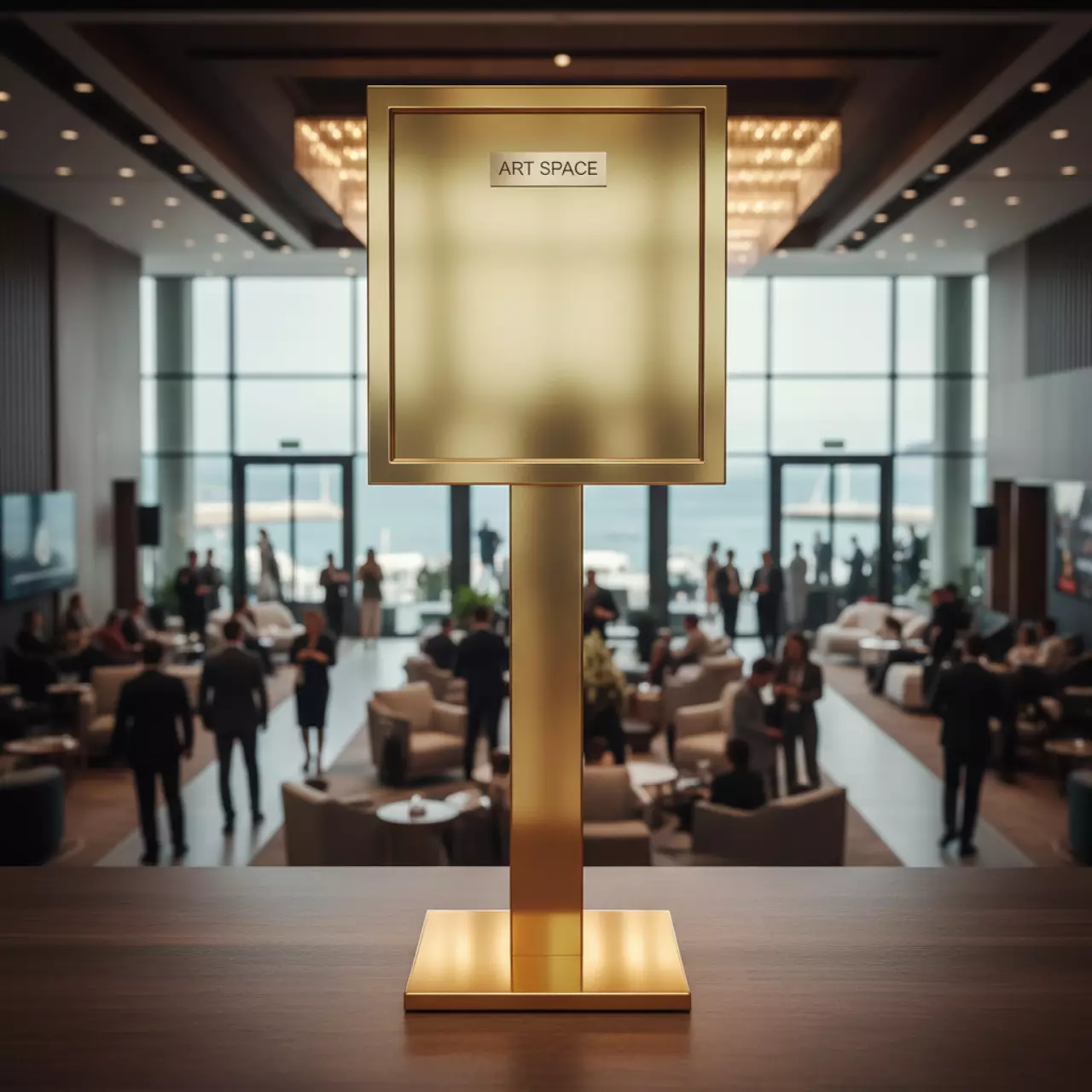 Аренда Стойка указатель золотая А3 в зале «Чайка» (Морпорт) — ART SPACE