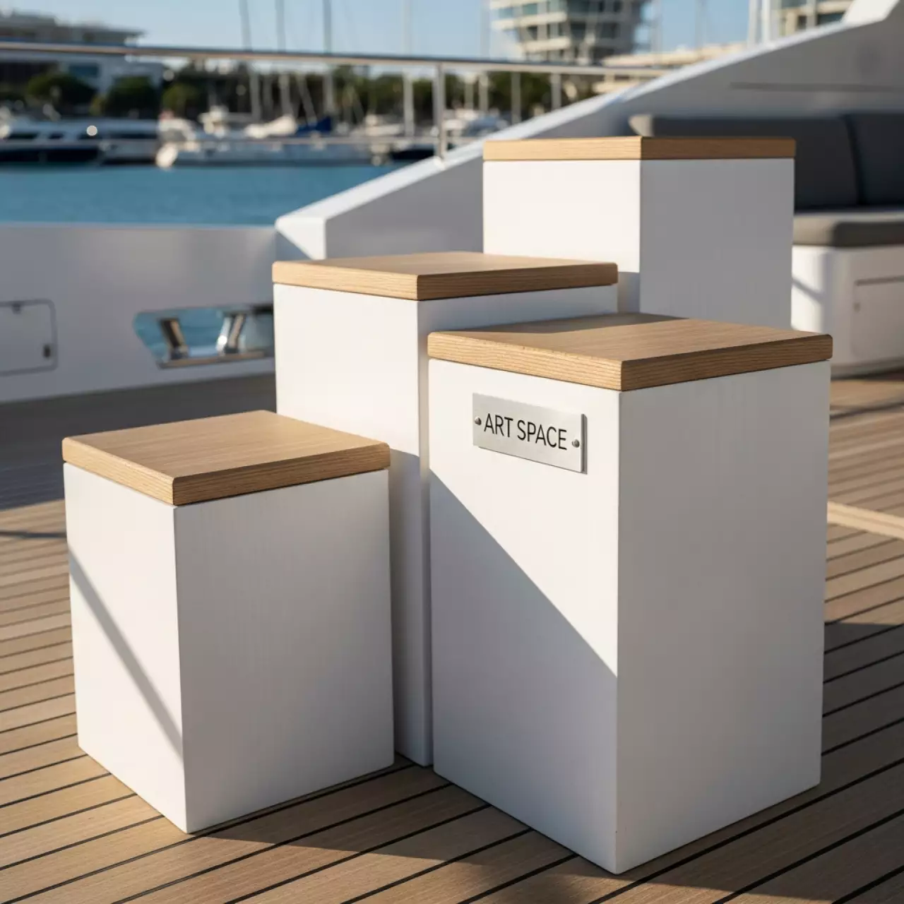 Аренда Стойки деревянные белые на VIP-яхте (Имеретинский порт) — ART SPACE