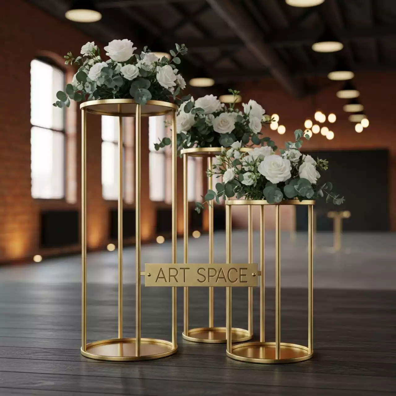 Аренда Стойки золотые для столов гостей в лофте «Студия 21» — ART SPACE