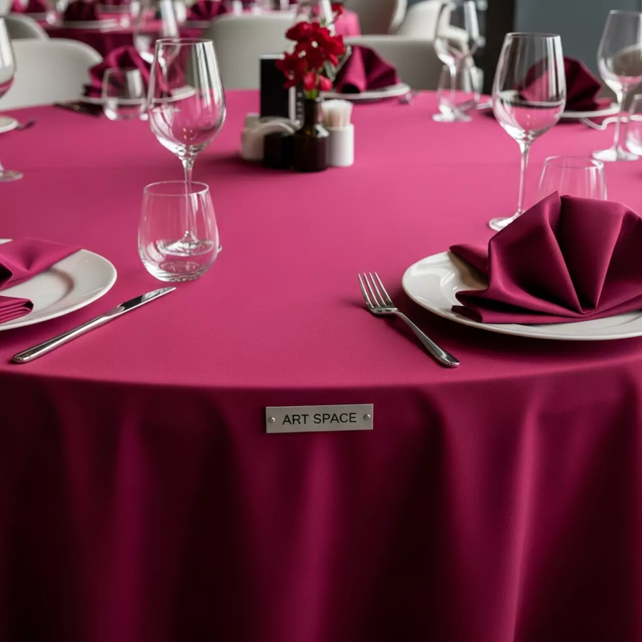 Аренда Стрейч чехлов цветные на круглый стол в ресторане «Высота 5642» — ART SPACE