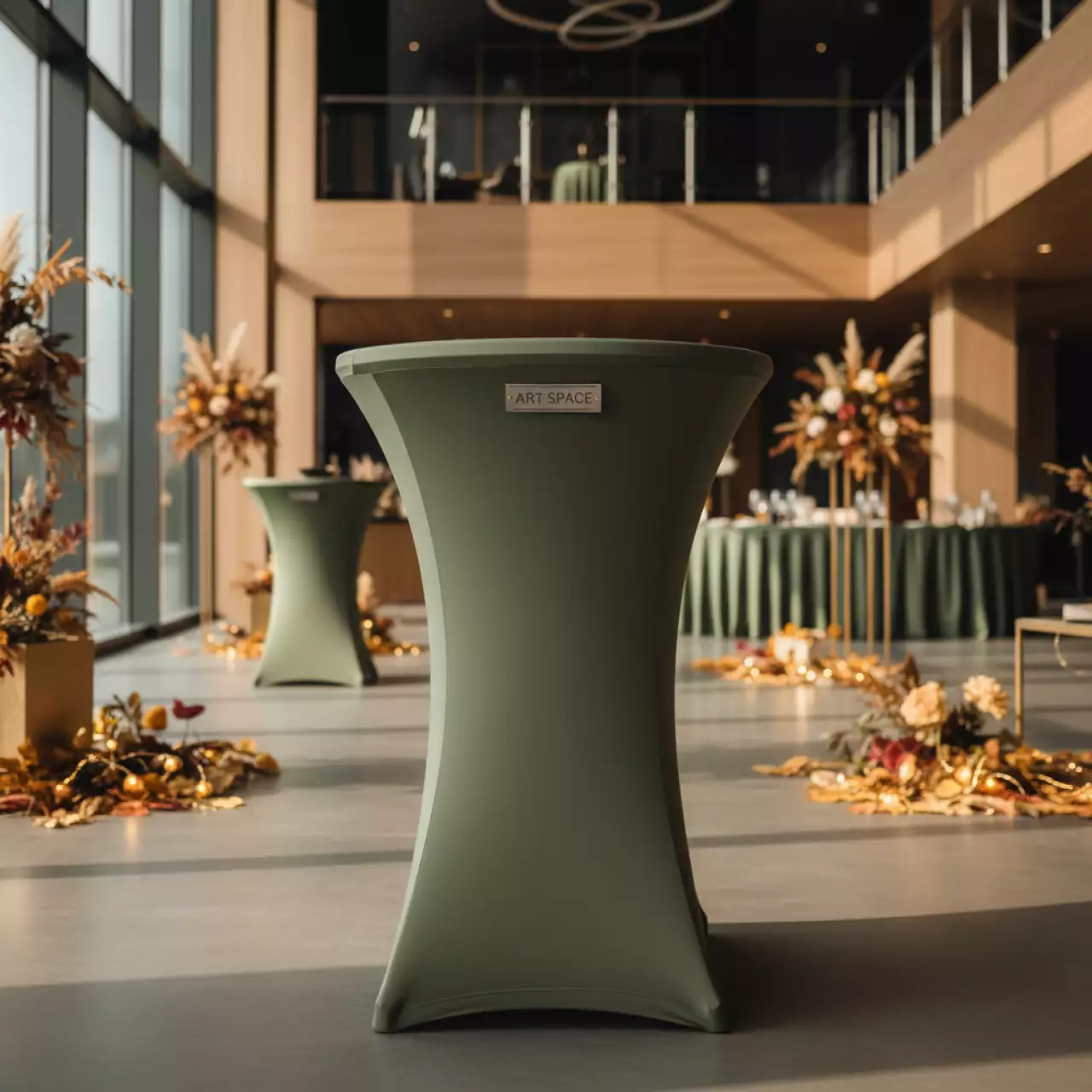 Аренда Стрейч чехол для коктейльного стола армейский в Delta Sirius — ART SPACE