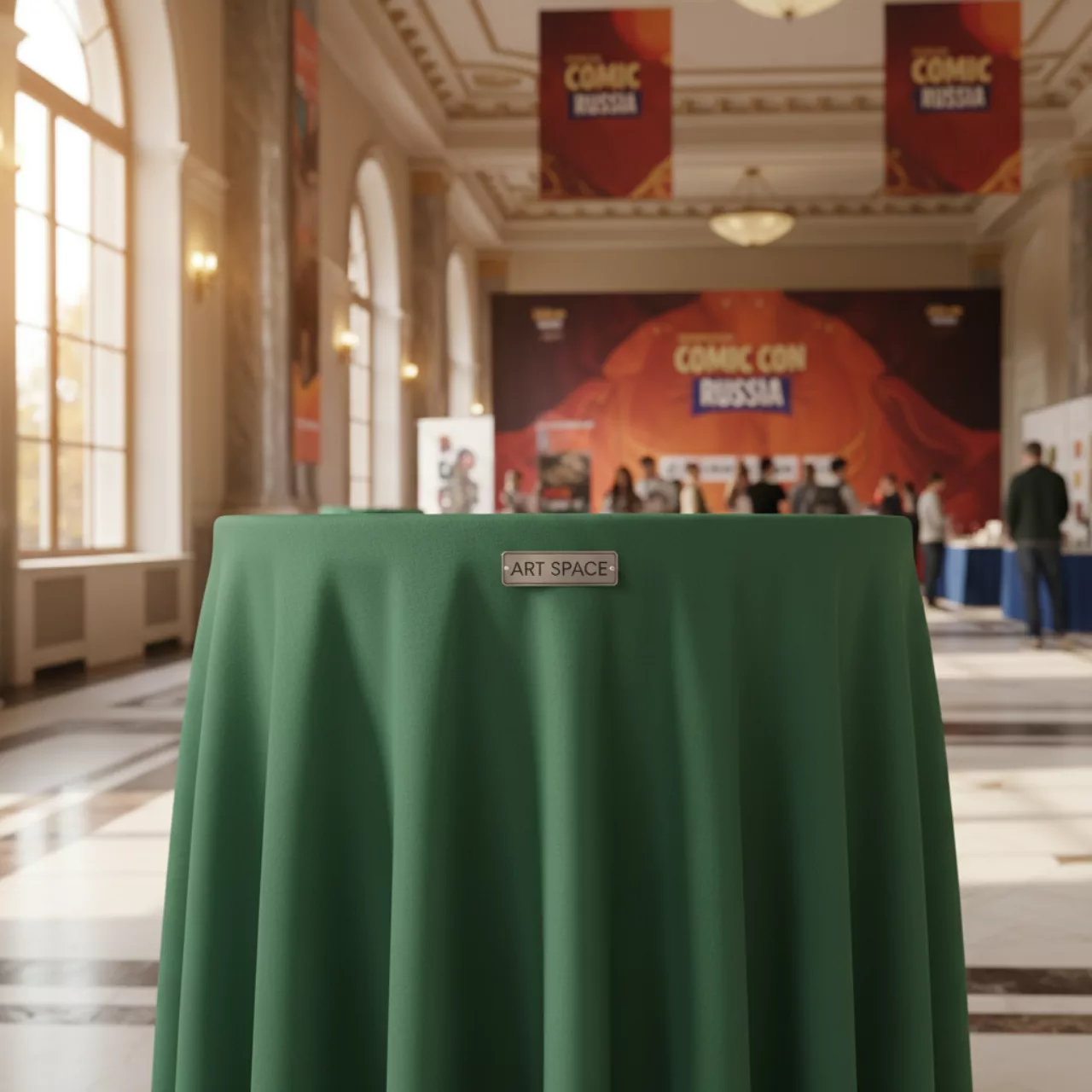 Аренда Стрейч чехол с юбкой для коктейльного стола 70 см зеленый в Gamma Sirius — ART SPACE