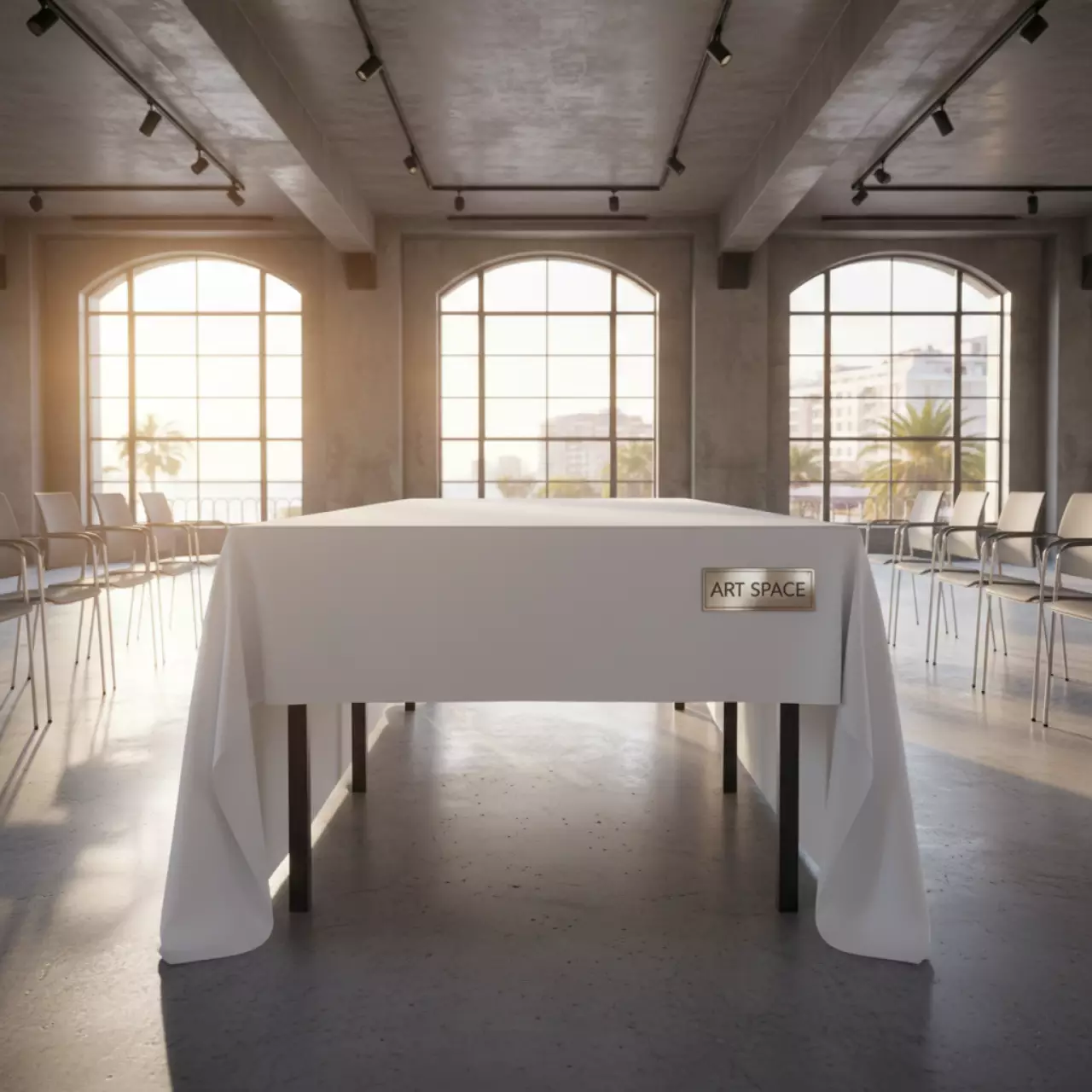 Аренда Стрейч скатерть для прямоугольного стола белая в комплексе Sea Galaxy — ART SPACE