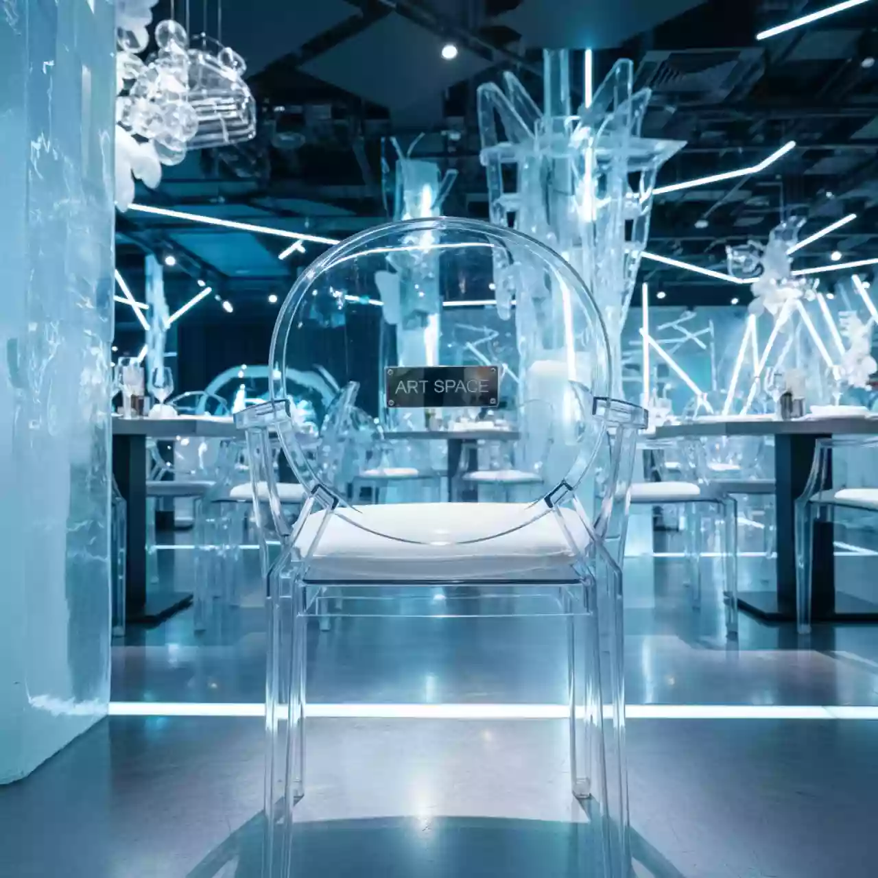 Аренда Стул Аронди прозрачный белая подушка в ресторане «Баран-Рапан» — ART SPACE