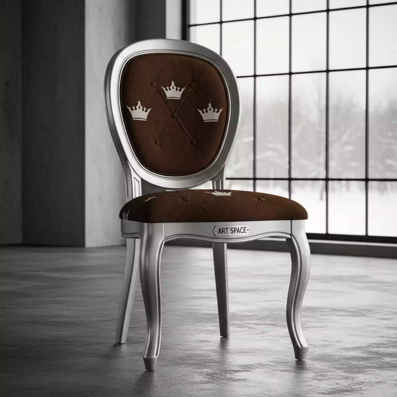 Аренда Стул банкетный Хит серебряный каркас коричневая корона в санатории «Металлург» — ART SPACE