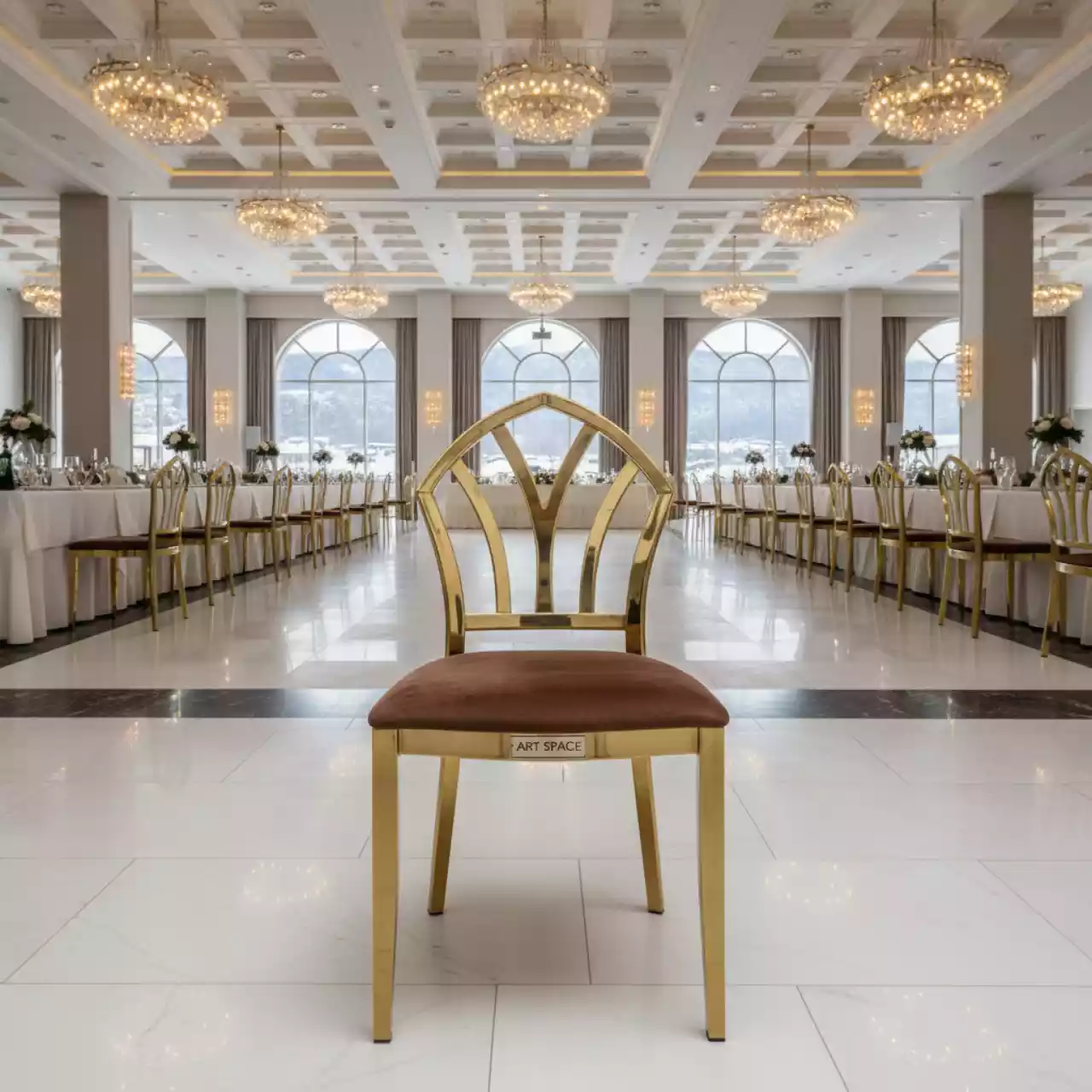 Аренда Стул банкетный Хит золото коричневая корона в Гранд Отель Сочи — ART SPACE
