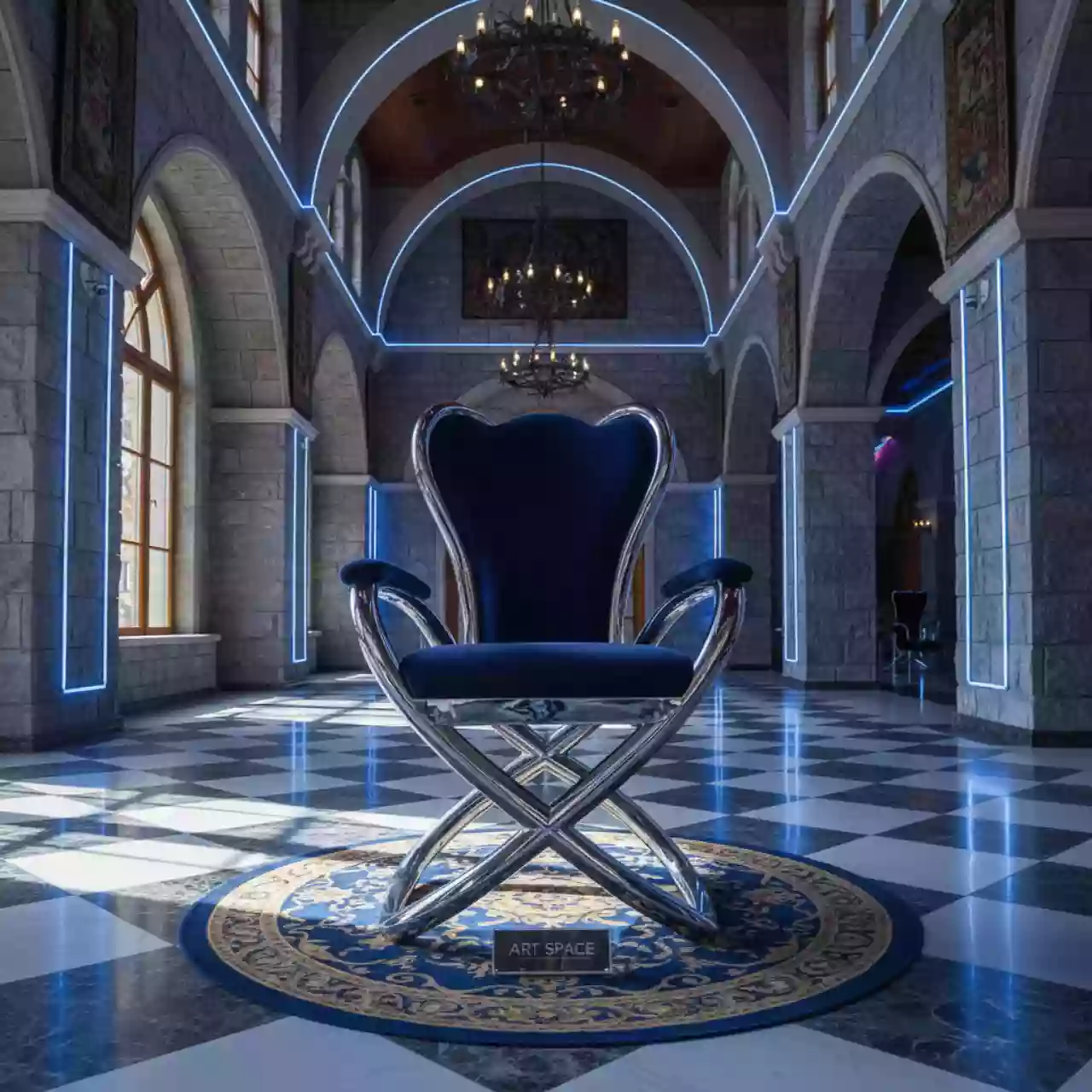 Аренда Стул банкетный синий в отеле «Богатырь» — ART SPACE