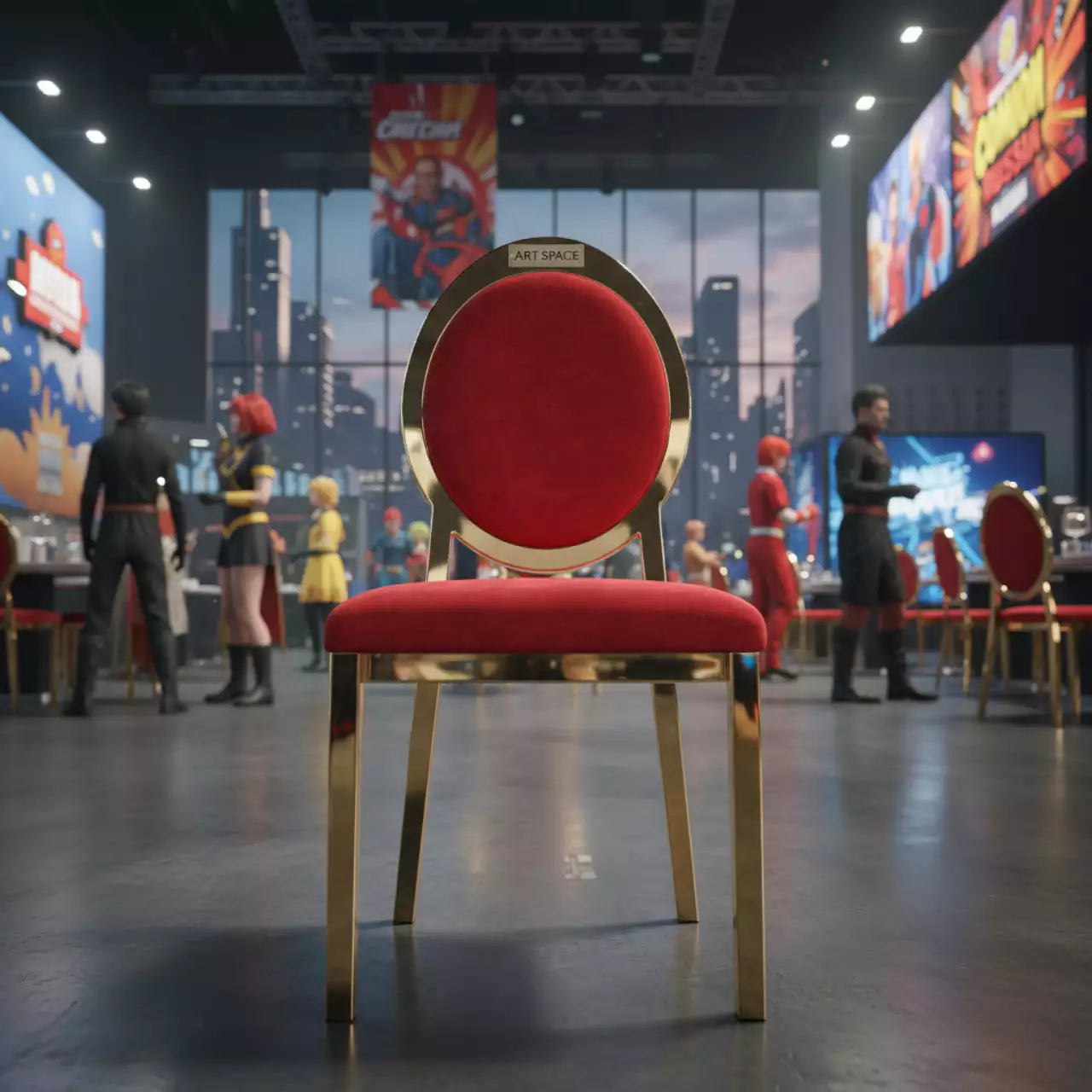 Аренда Стул банкетный золотой с красным в ресторане «Магеллан» — ART SPACE