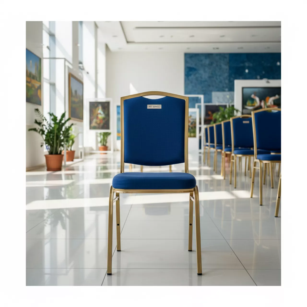 Аренда Стул банкетный золотой с синим в комплексе Sea Galaxy — ART SPACE