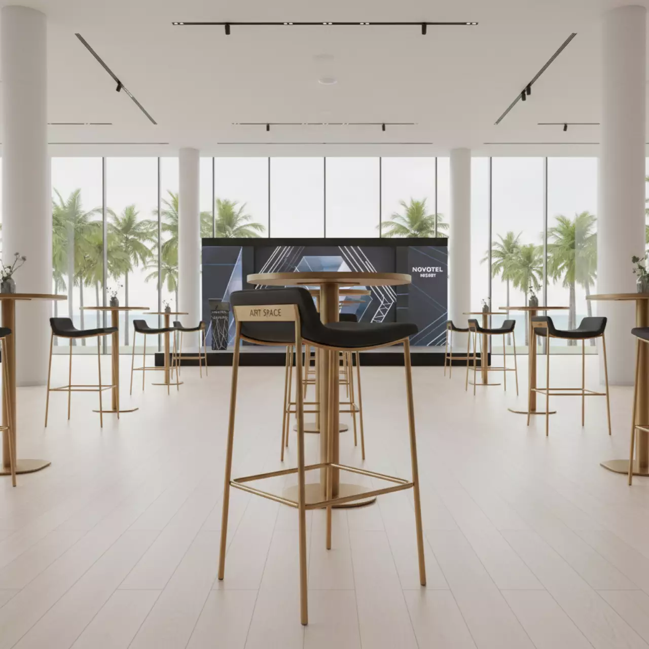 Аренда Стул барный Austin Black золотой с черной сидушкой в Novotel Resort — ART SPACE