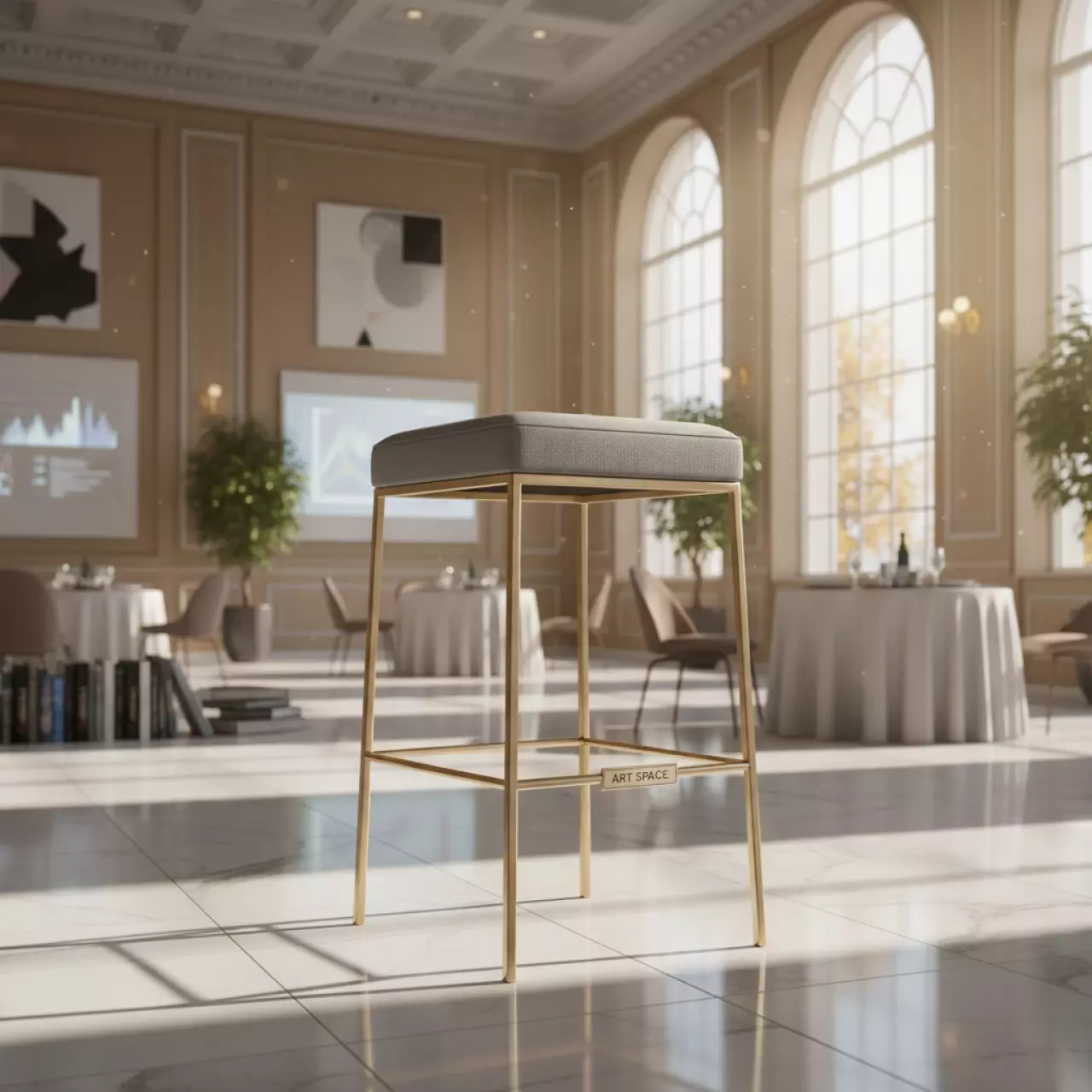 Аренда Стул барный Austin White золотой с серой подушкой в Courtyard by Marriott Sochi — ART SPACE