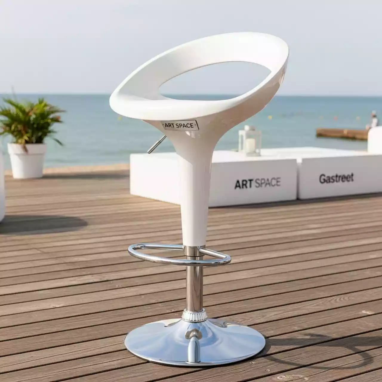 Аренда Стул барный Bombo Long белый пластиковый на пляже «Маяк» — ART SPACE