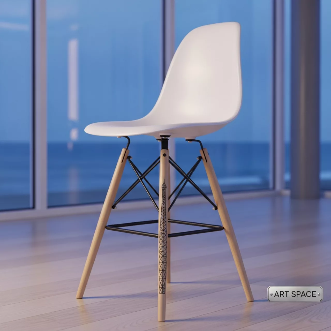 Аренда Стул барный дизайнерский Eames стиль DSW белый в пляжном клубе Del Mar — ART SPACE