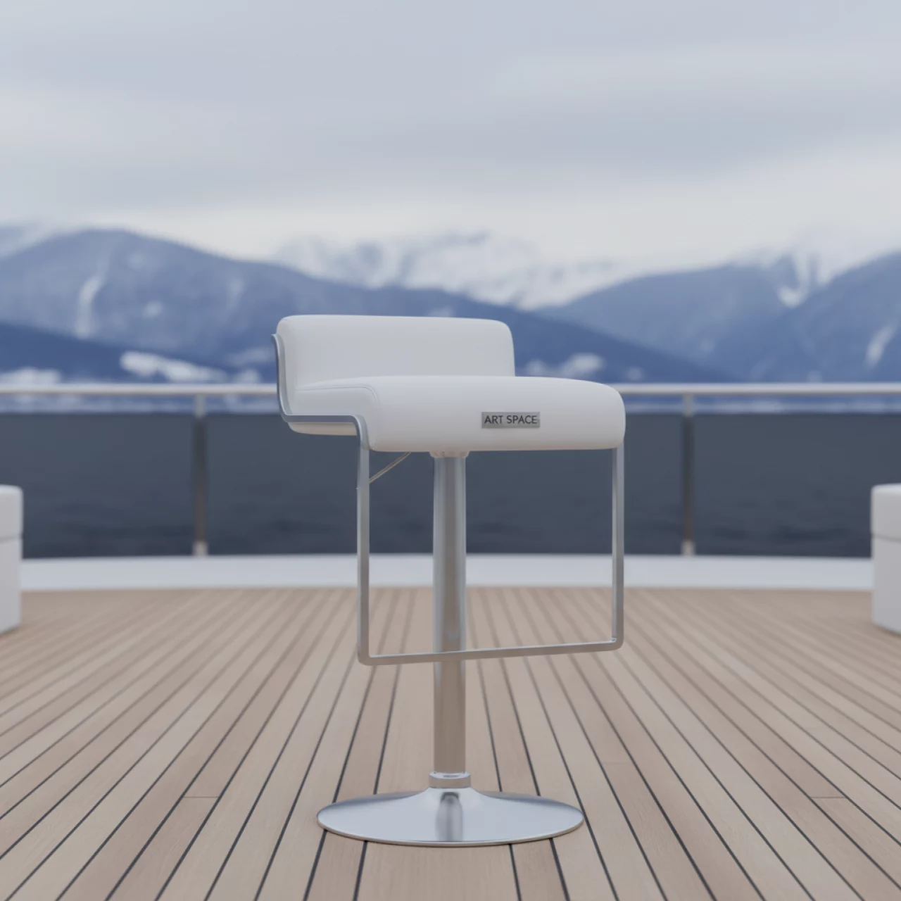 Аренда Стул барный для визажиста белый из экокожи на VIP теплоходе (Морпорт Сочи) — ART SPACE